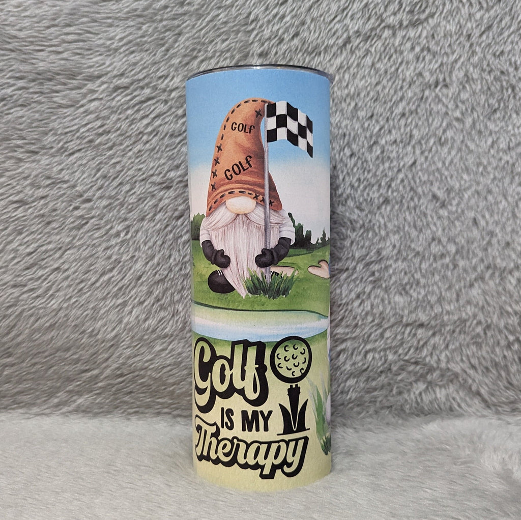 Golf Is My Therapy Gnome Tumbler 20oz With Reusable Straw