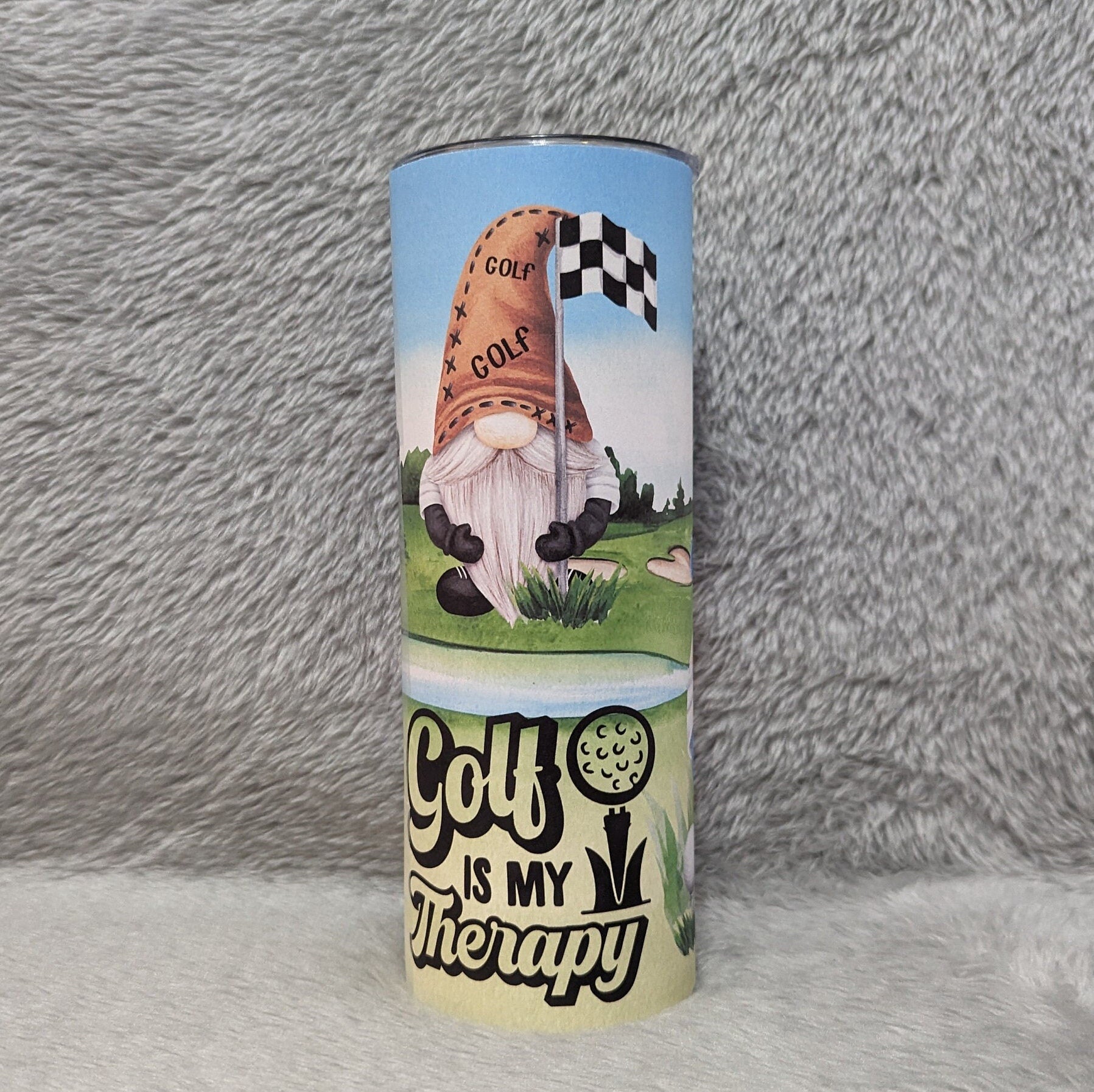 Golf Is My Therapy Gnome Tumbler 20oz With Reusable Straw