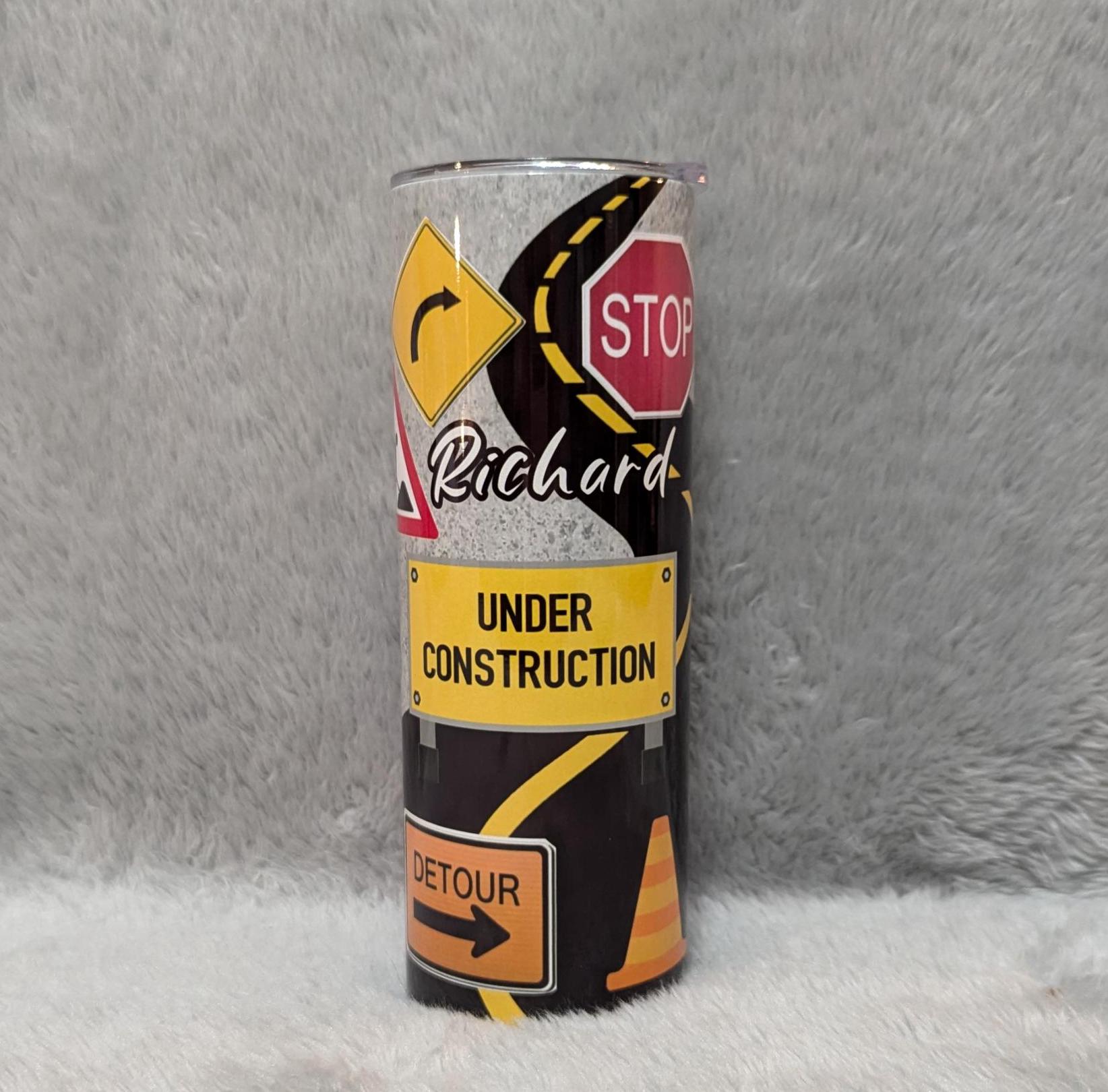 Construction Tumbler 20oz With Reusable Straw, Can Be Personalized