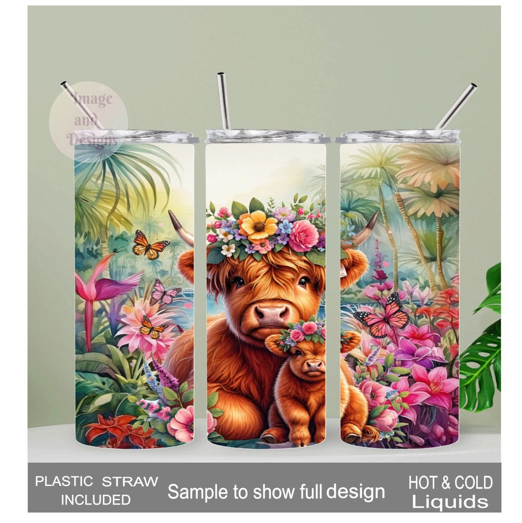 Highland Cow Tumbler 20oz With Reusable Straw, Can Be Personalized