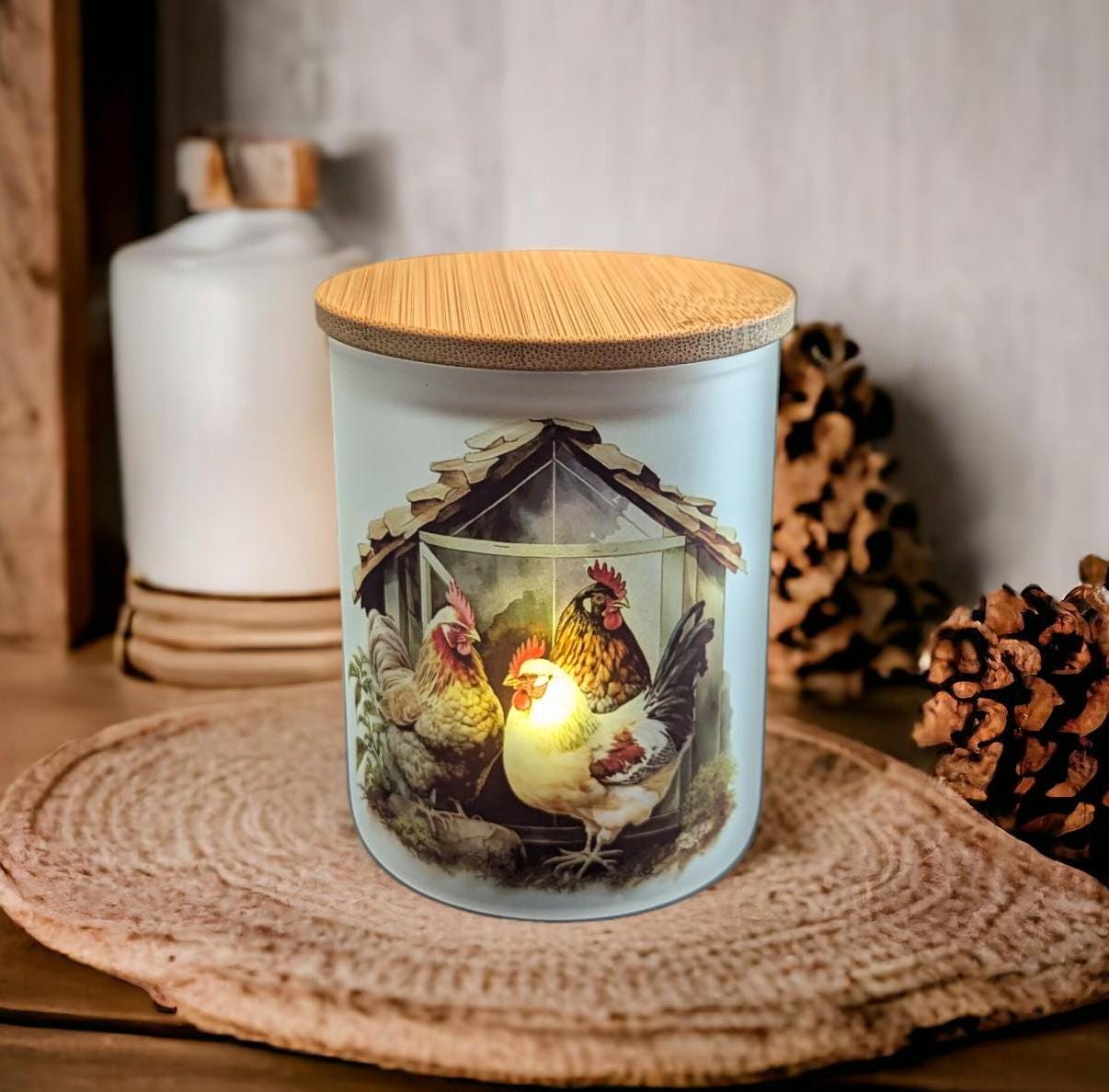 Chicken Candle Holder With A Battery Operated Flickering Tea Light