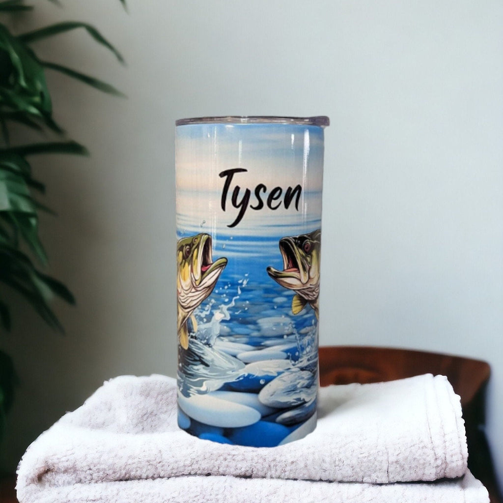 Kids Fishing Tumbler 15oz With Reusable Straw, Can Be Personalized