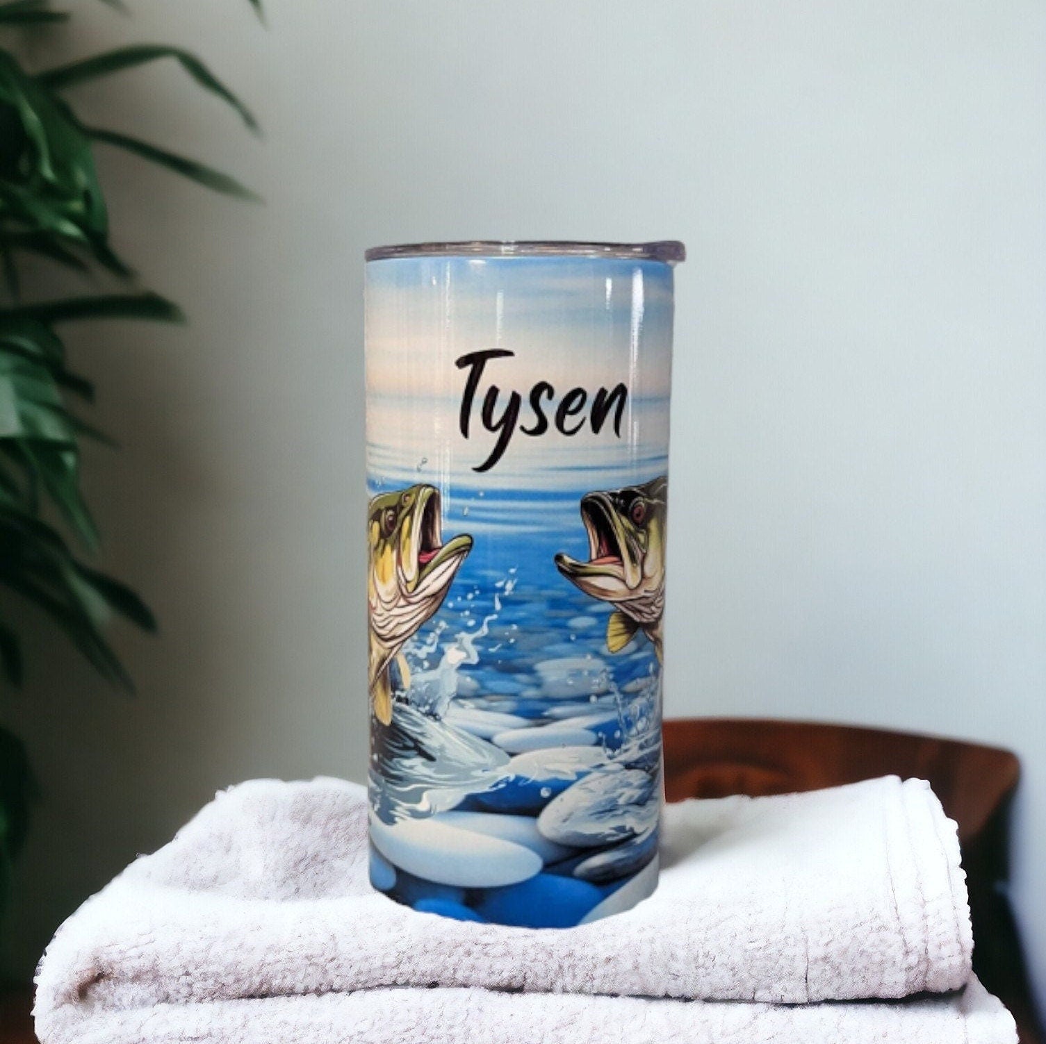Kids Fishing Tumbler 15oz With Reusable Straw, Can Be Personalized