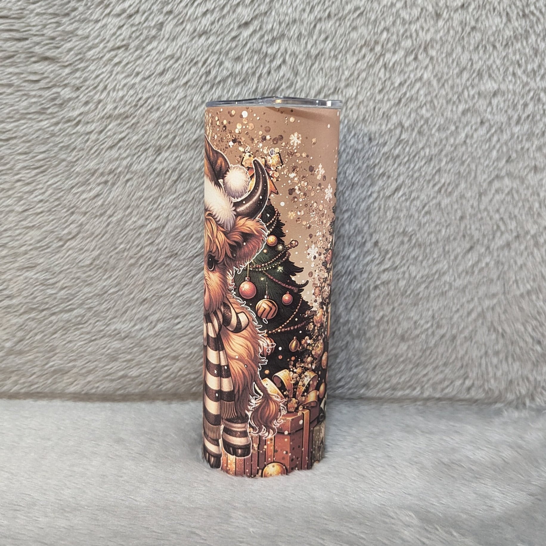 Adorable Highland Cow Christmas Tumbler 20oz With Reusable Straw, Can Be Personalized