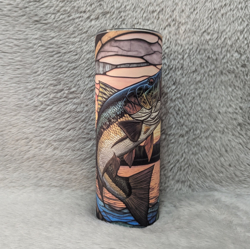 Stained Glass Design Fish Tumbler 20oz With Reusable Straw, Can Be Personalized