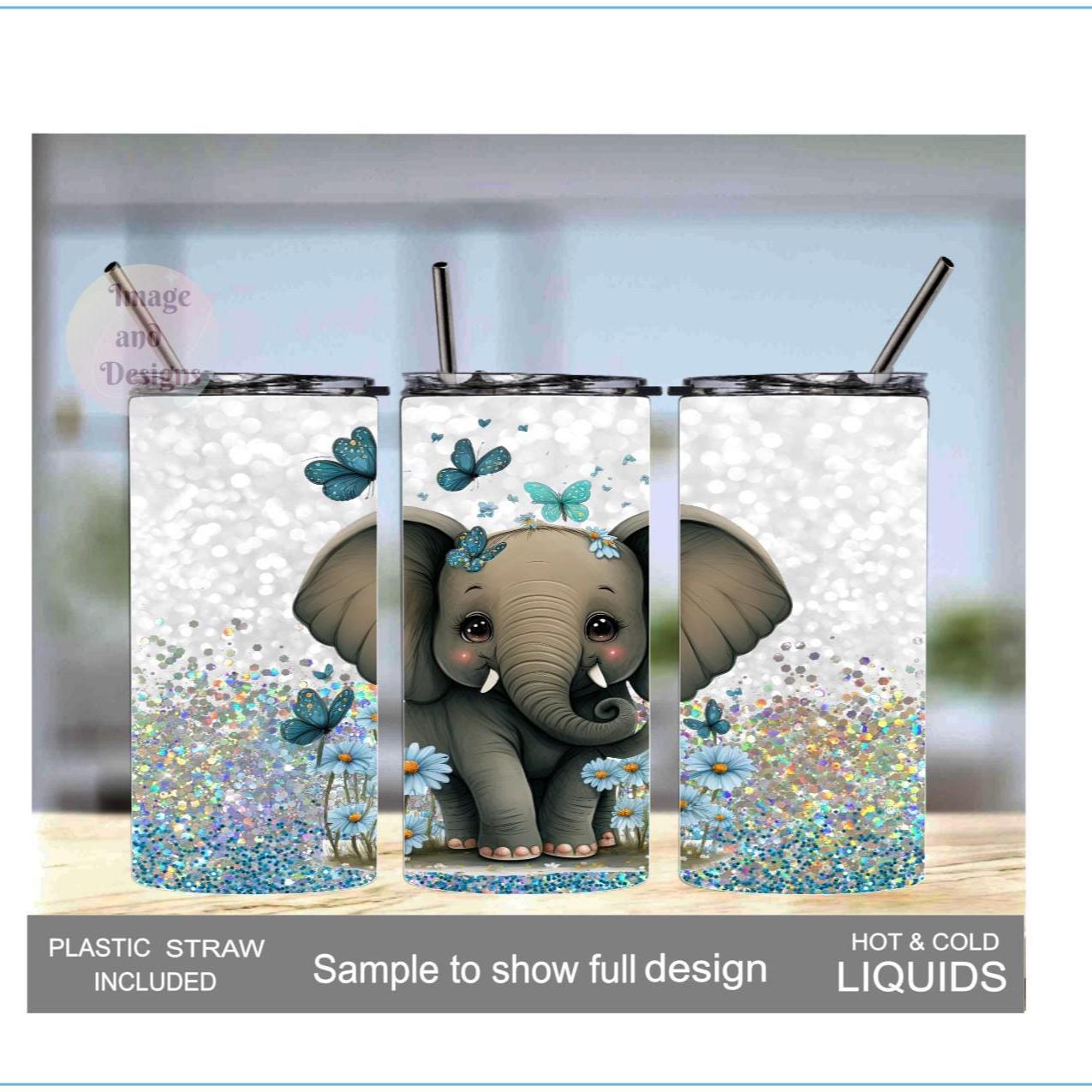 Kids Elephant Tumbler 15oz With Reusable Straw, Can Be Personalized