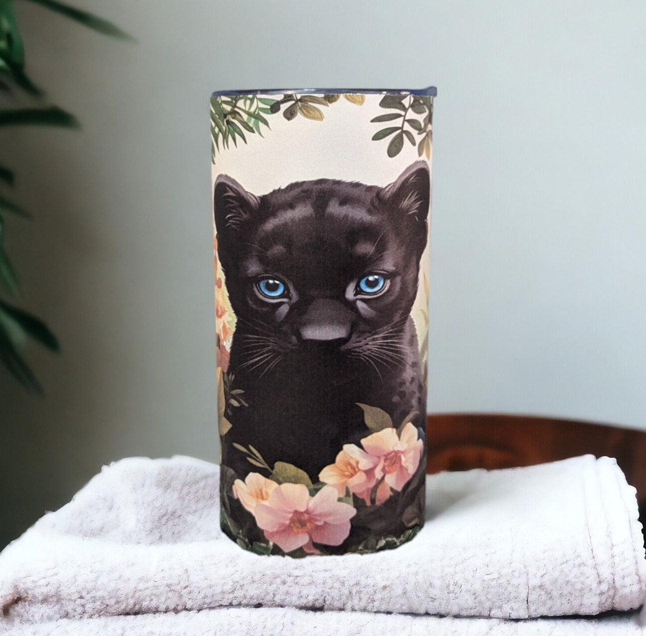 Kids Black Panther Tiger Cub Tumbler 15oz With Reusable Straw, Can Be Personalized