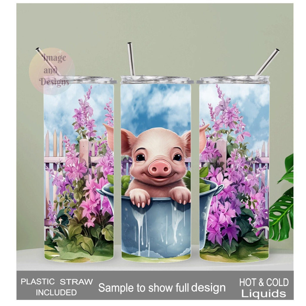 Cute Pig Tumbler 20oz With Reusable Straw, Can Be Personalized