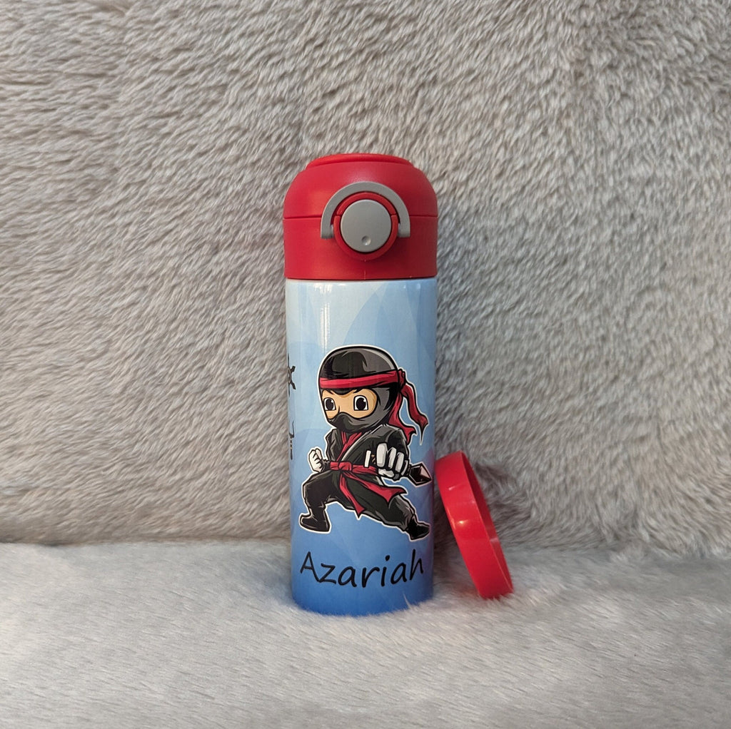 Kids Ninja Water Bottle 12oz With Reusable Straw Can Be Personalized