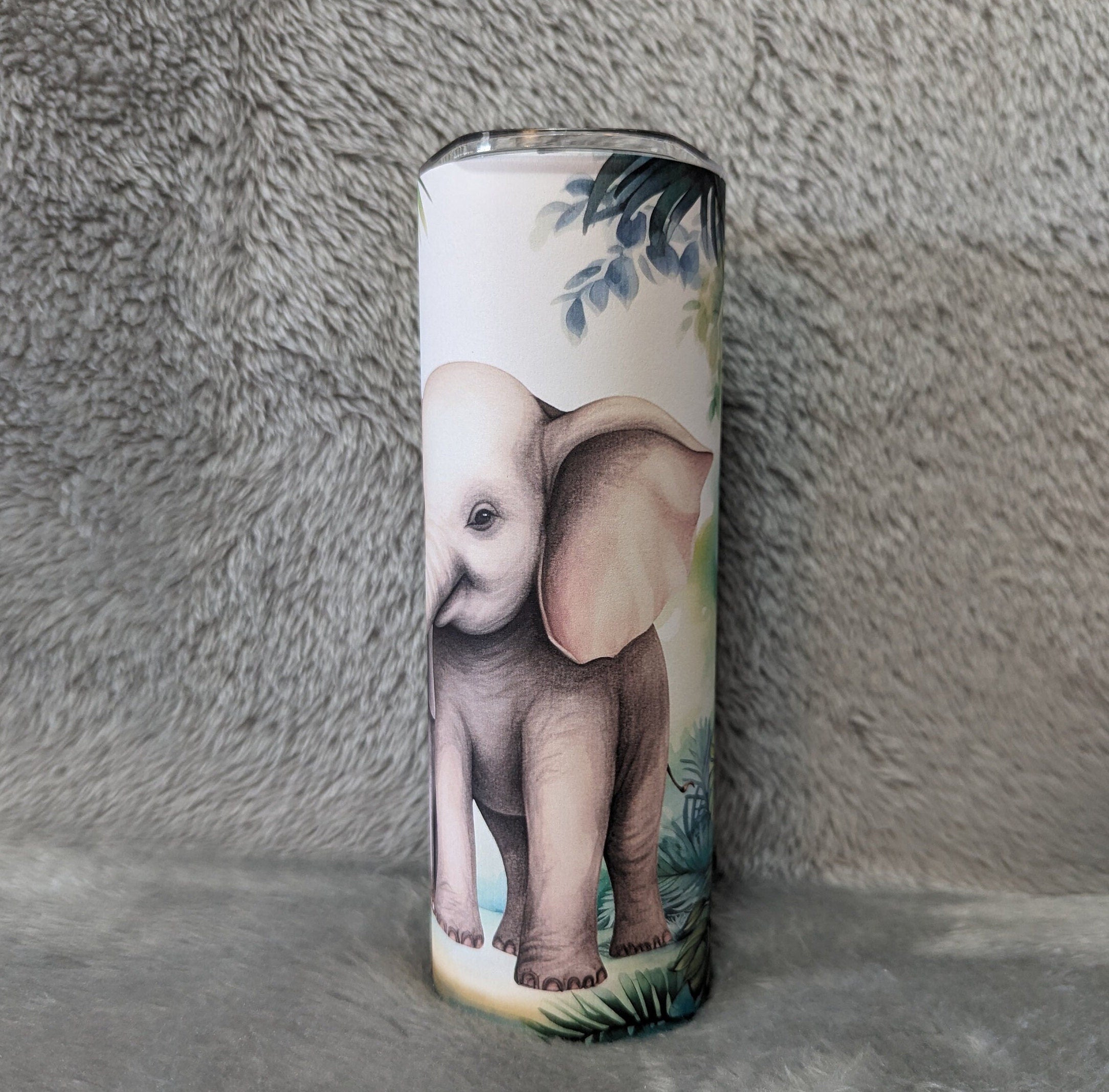 Cute Elephant Tumbler 20oz With Reusable Straw, Can Be Personalized