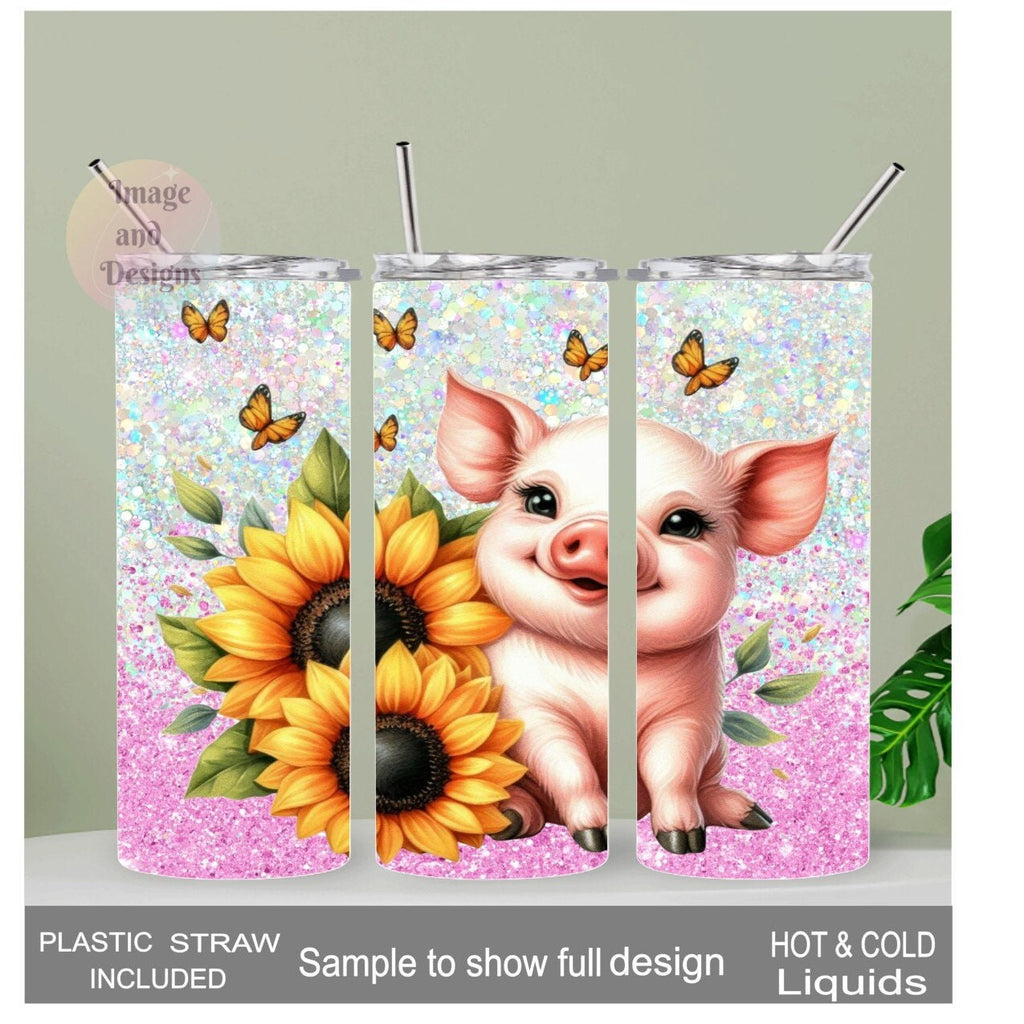 Pretty Pig Tumbler 20oz With Reusable Straw, Can Be Personalized