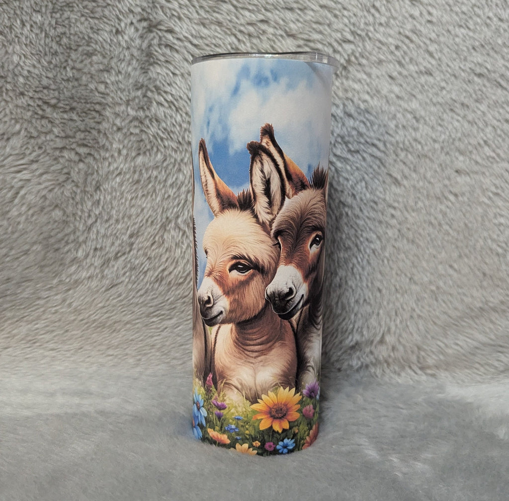 Pretty Donkey Tumbler with Flowers and Butterflies 20oz With Reusable Straw, Can Be Personalized