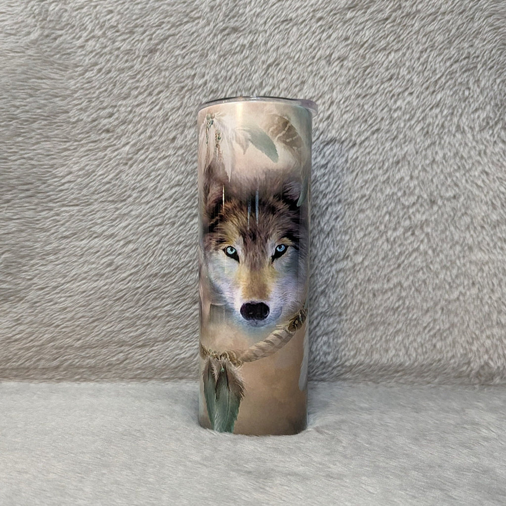 Wolf Dreamcatcher Tumbler 20oz With Reusable Straw Can Be Personalized