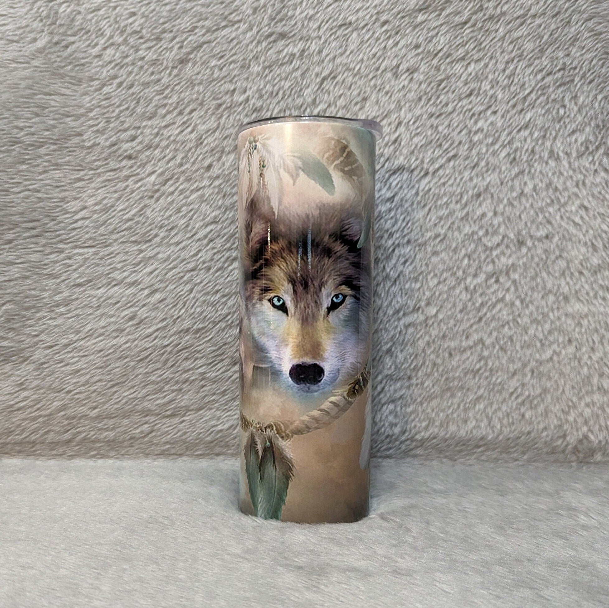 Wolf Dreamcatcher Tumbler 20oz With Reusable Straw Can Be Personalized