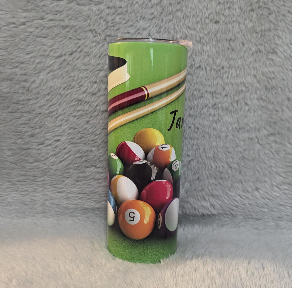 Pool Ball Table with Pool Balls Tumbler 20oz With Reusable Straw, Can Be Personalized