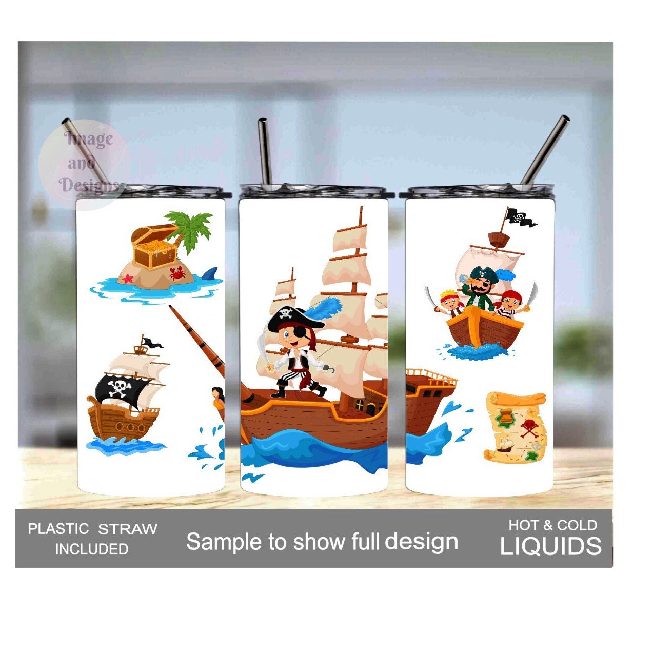 Kids Pirate Tumbler 15oz With Reusable Straw, Can Be Personalized