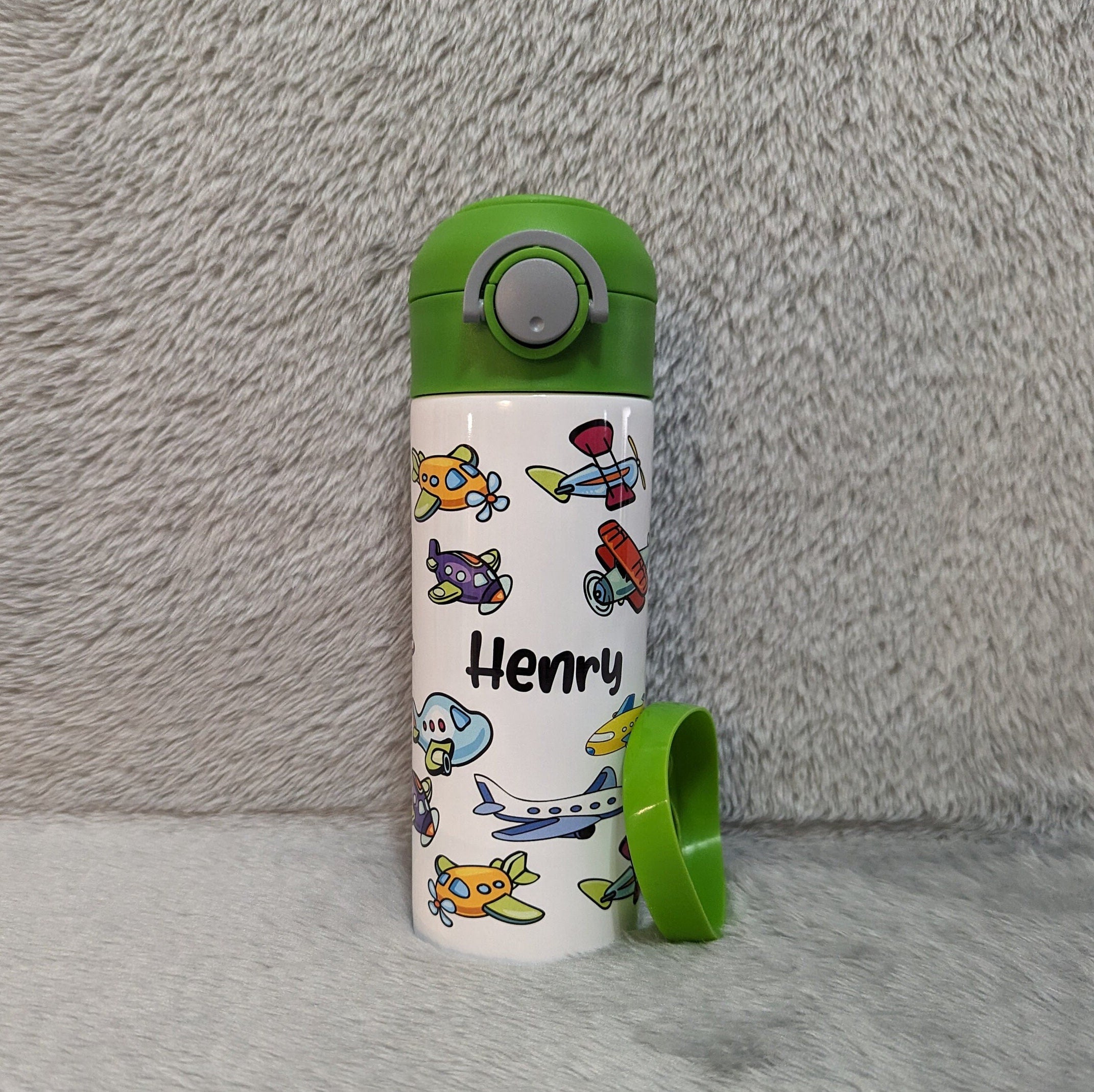 Kids Airplane Water Bottle 12oz With Reusable Straw Can Be Personalized