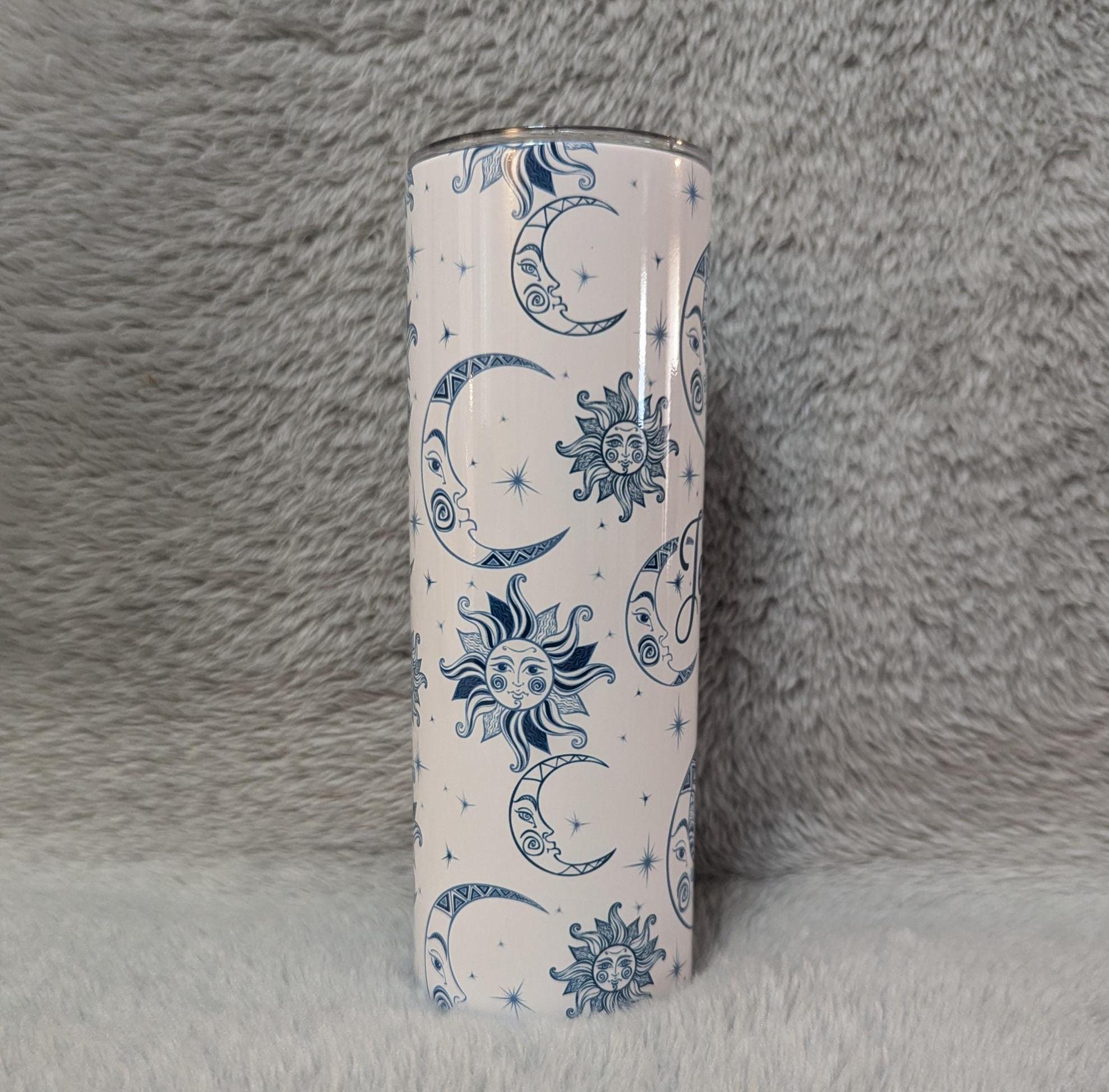 Sun and Moon Tumbler 20oz With Reusable Straw, Can Be Personalized