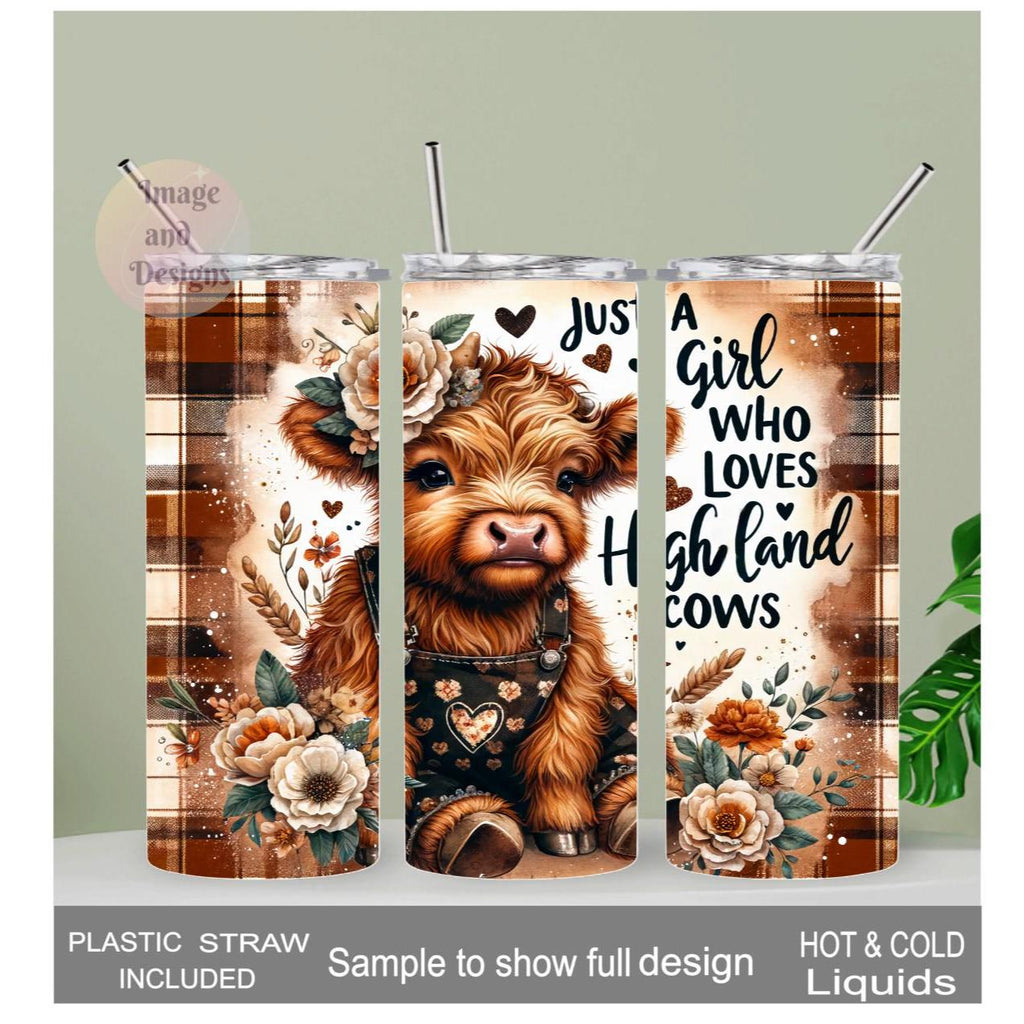 Just A Girl Who Loves Highland Cows Tumbler 20oz With Reusable Straw, Can Be Personalized
