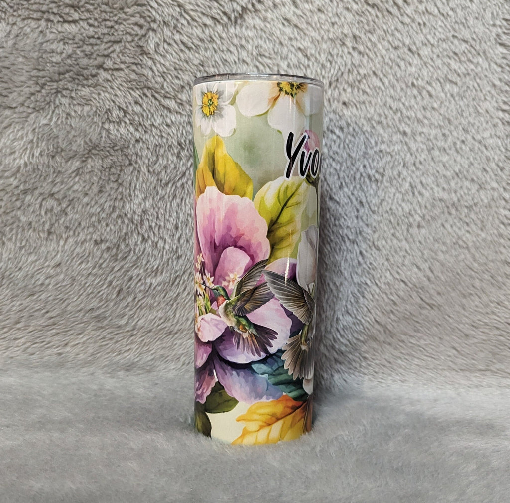 Floral Hummingbird Tumbler 20oz With Reusable Straw, Can Be Personalized