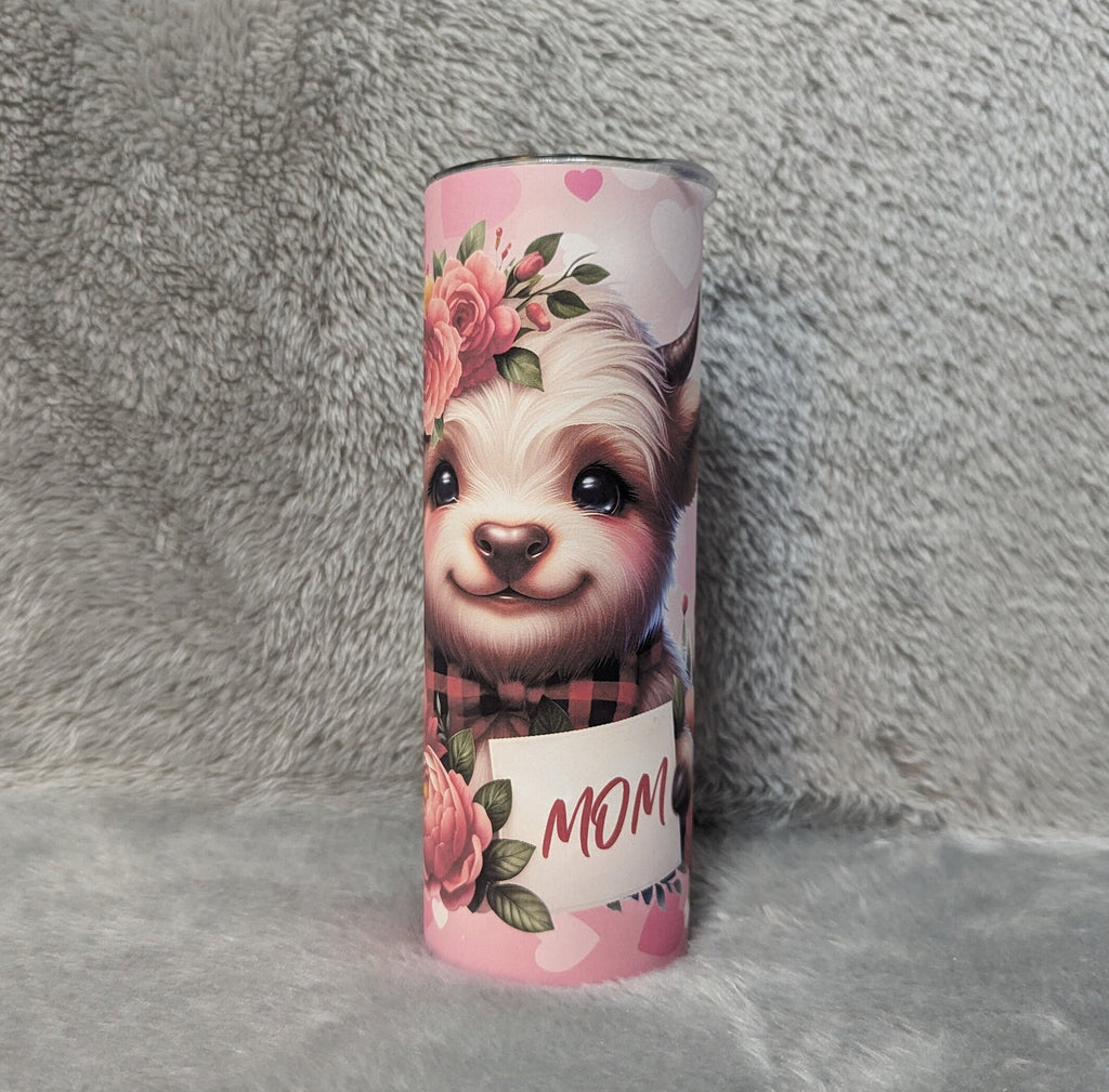 Mom Highland Cow Tumbler 20oz With Reusable Straw, Can Be Personalized