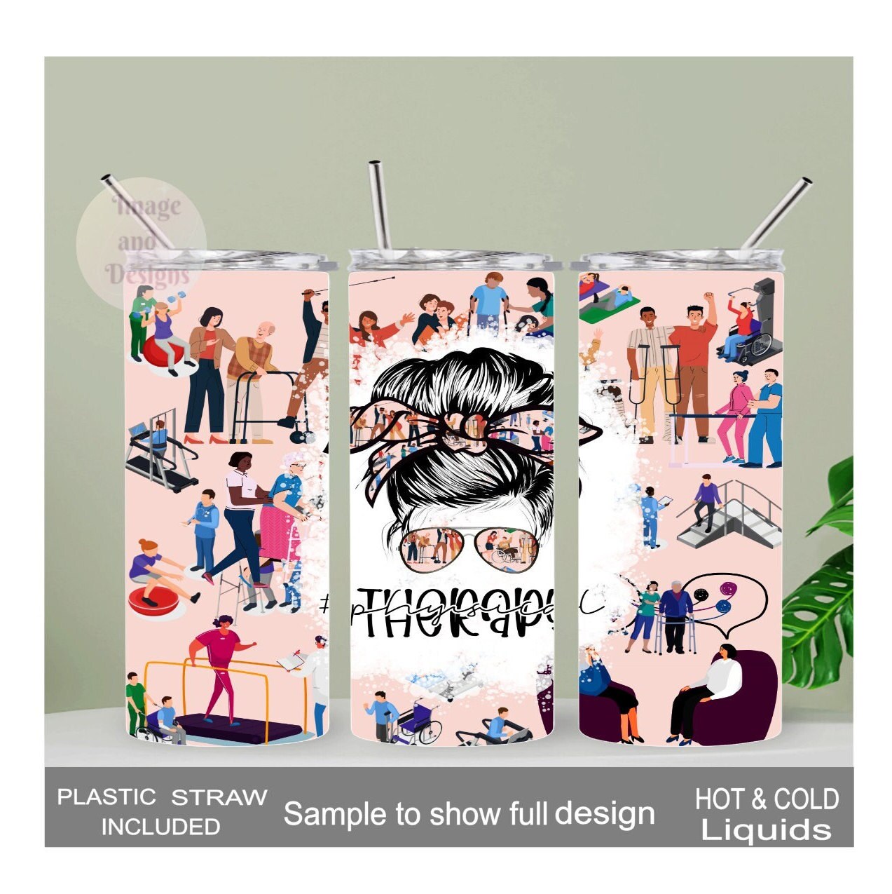 Physical Therapy Tumbler 20oz With Reusable Straw, Can Be Personalized
