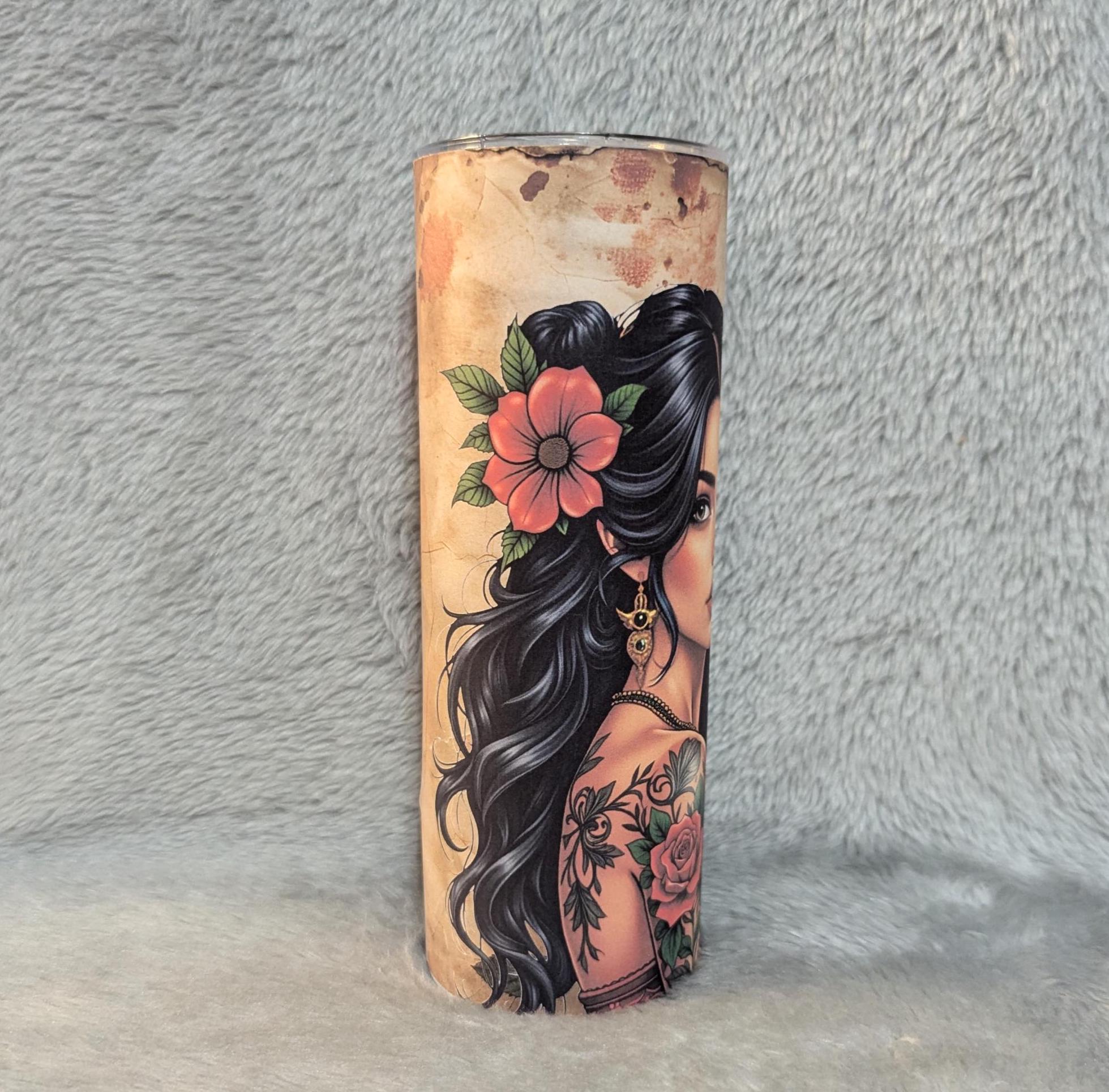 Spanish Girl Tumbler 20oz With Reusable Straw, Can Be Personalized