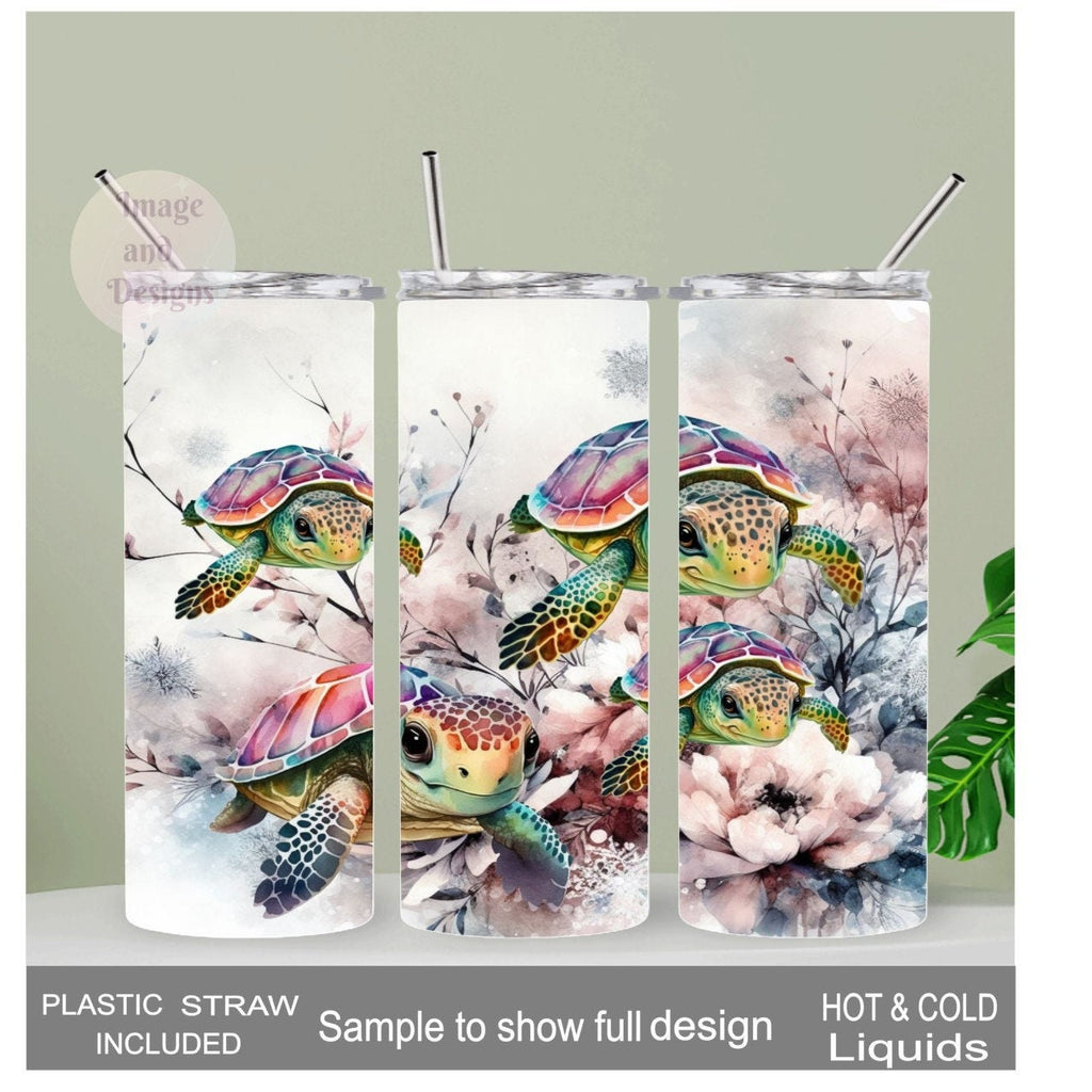 Sea Turtle Tumbler 20oz With Reusable Straw, Can Be Personalized