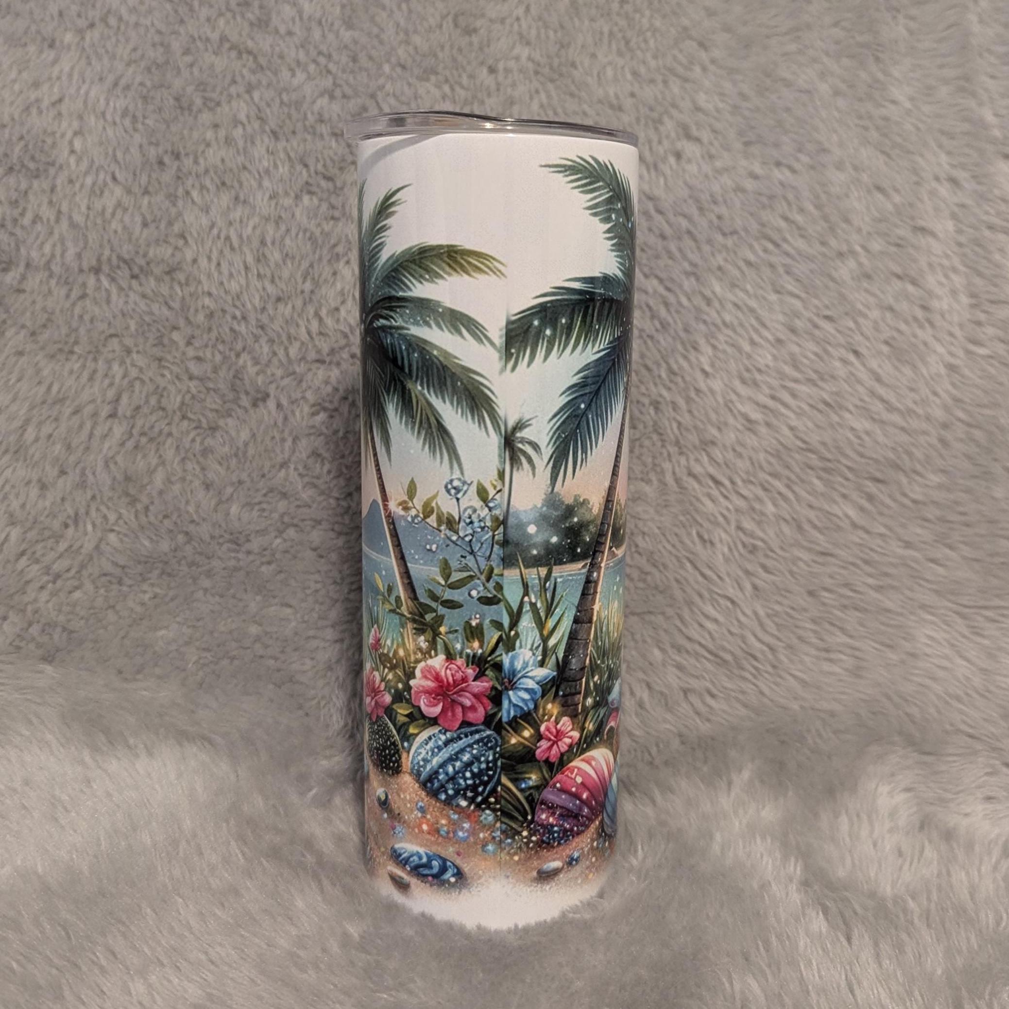 Beach Tumbler 20oz With Reusable Straw, Can Be Personalized