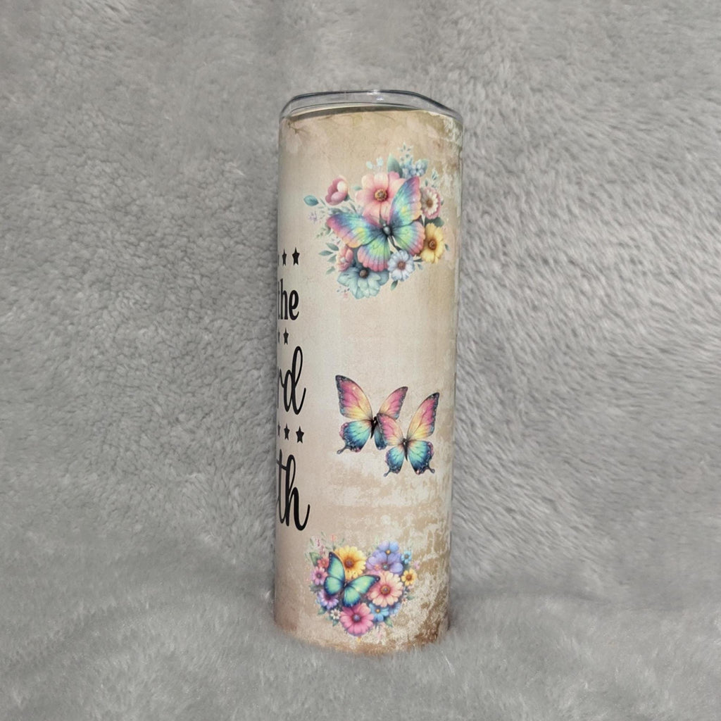 The Joy Of The Lord Tumbler With Pretty Butterflies, Bible Verse Nehemiah 8:10, 20oz With Reusable Straw