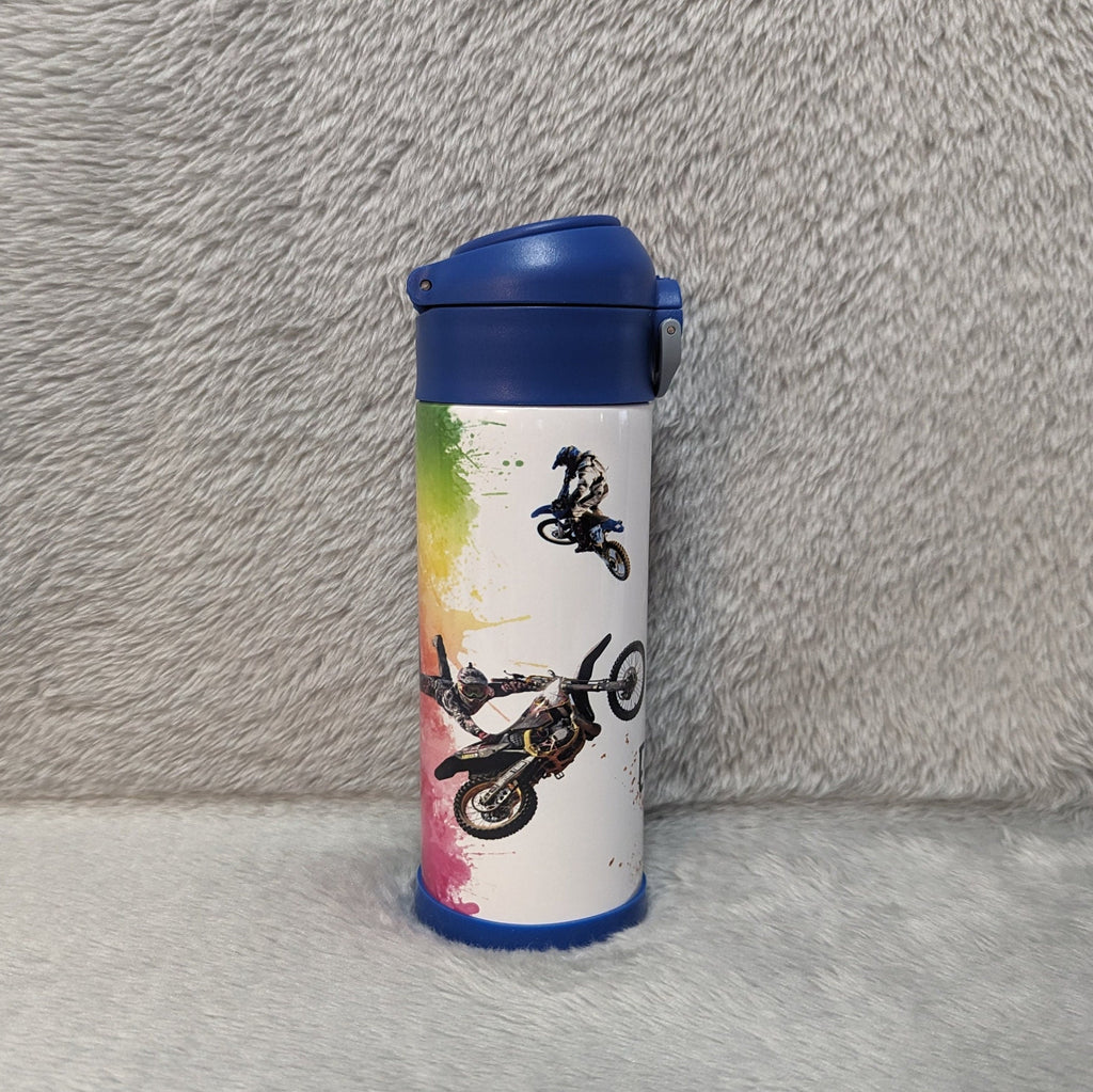 Kids Dirt Bike Water Bottle 12oz With Reusable Straw Can Be Personalized