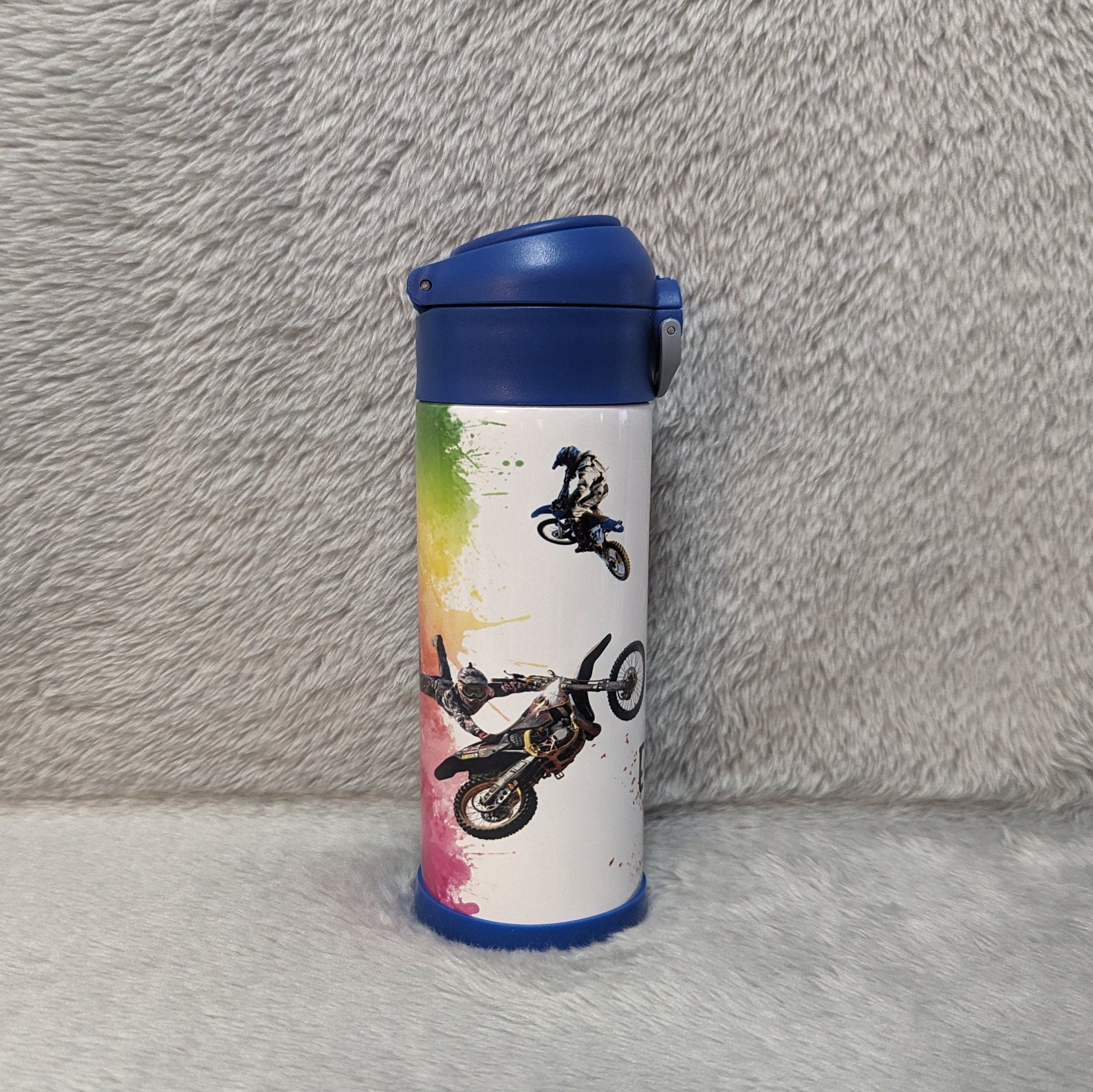 Kids Dirt Bike Water Bottle 12oz With Reusable Straw Can Be Personalized