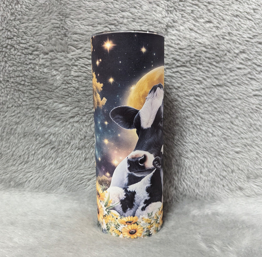 Holstein Cow Tumbler 20oz With Reusable Straw, Can Be Personalized