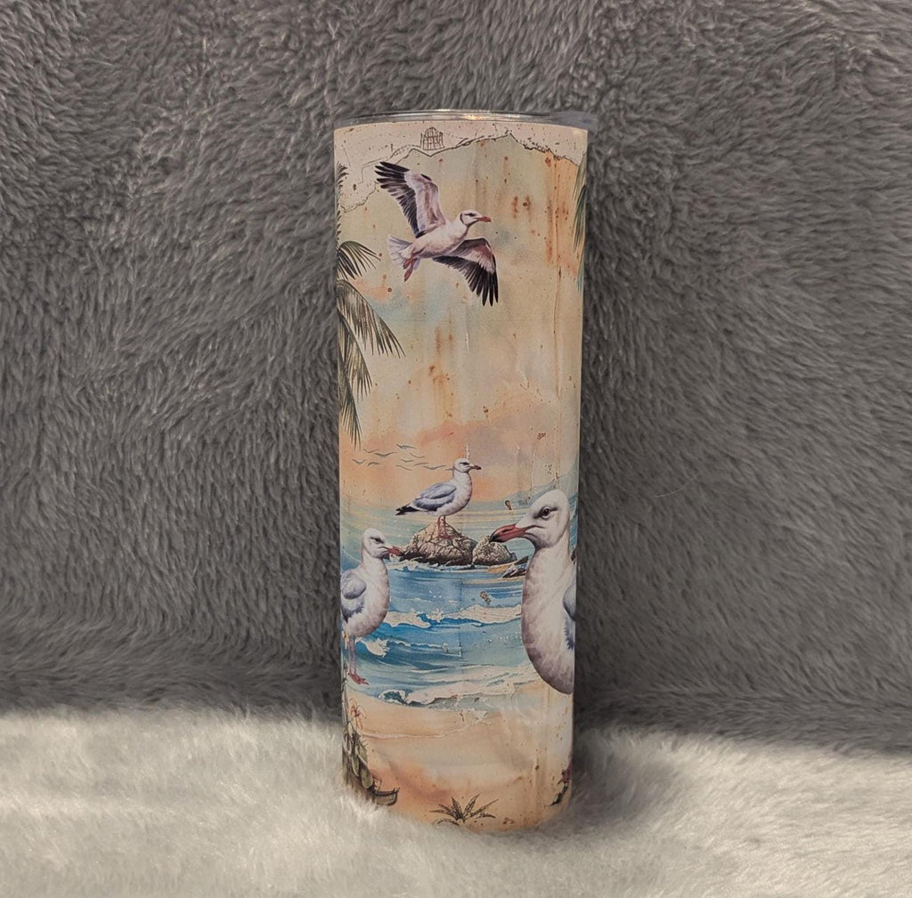Seagull Beach Tumbler 20oz With Reusable Straw, Can Be Personalized