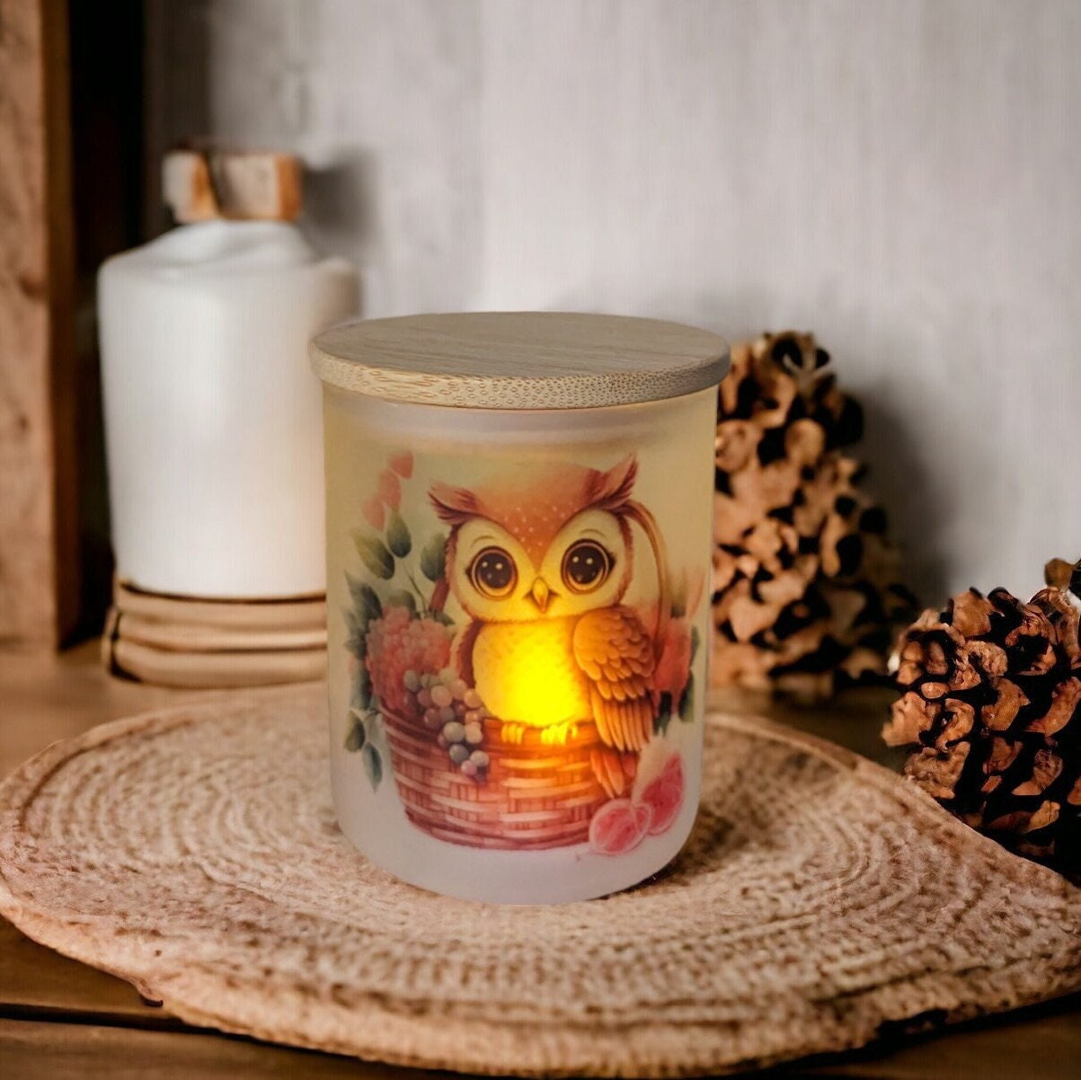 Owl Candle Holder With A Battery Operated Flickering Tea Light