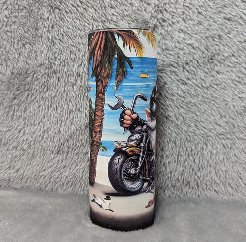 Beach Biker Gnome Motorcycle Tumbler 20oz With Reusable Straw, Can Be Personalized