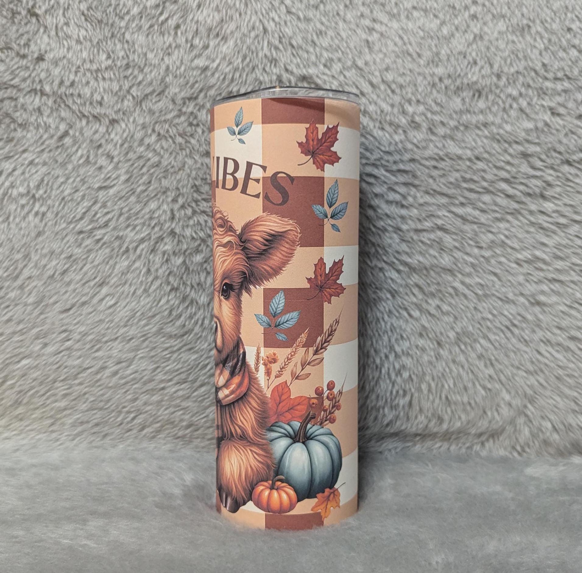 Fall Vibes Highland Cow Tumbler 20oz With Reusable Straw, Can Be Personalized