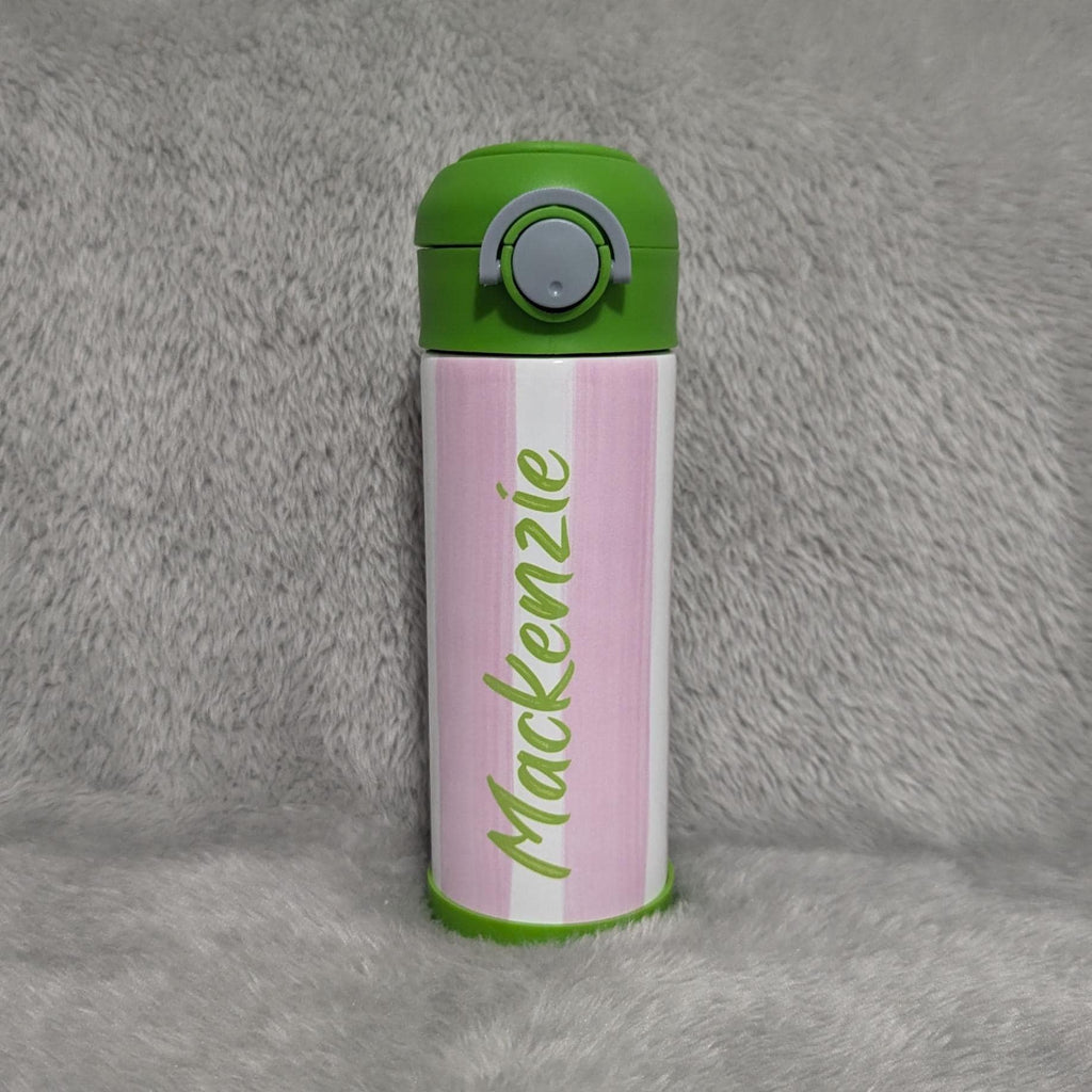 Kids Striped Water Bottle 12oz With Reusable Straw Can Be Personalized