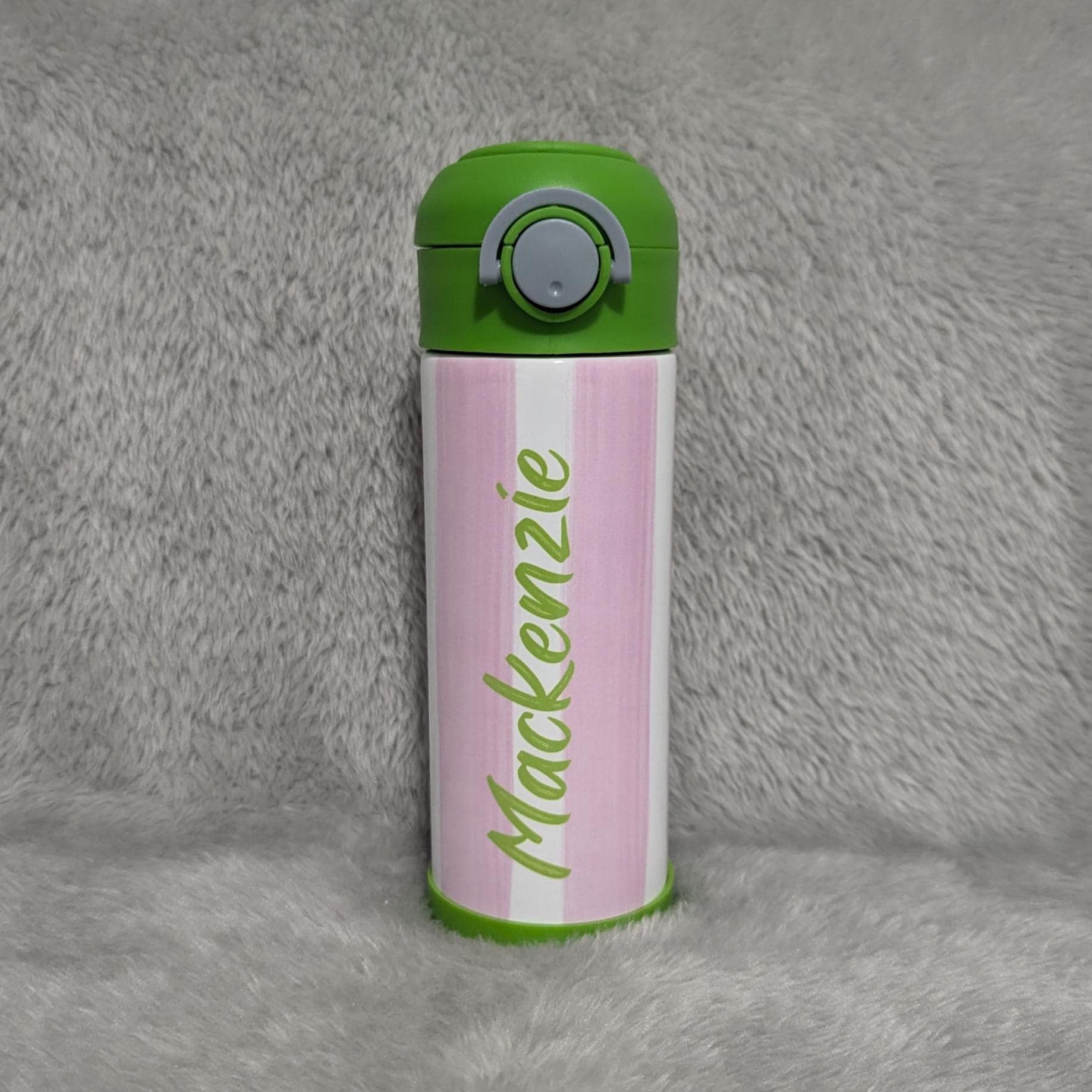 Kids Striped Water Bottle 12oz With Reusable Straw Can Be Personalized