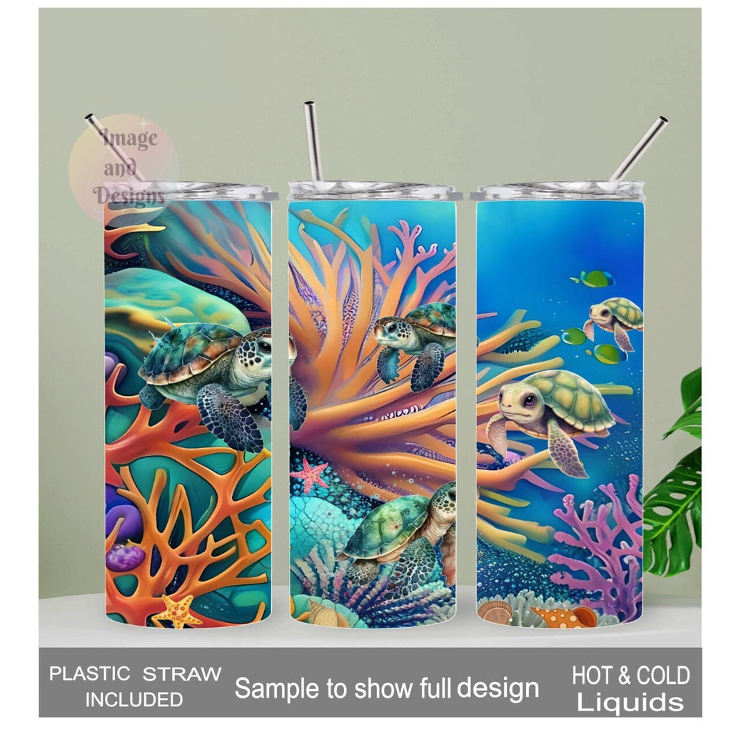 Sea Turtle Tumbler 20oz With Reusable Straw, Can Be Personalized
