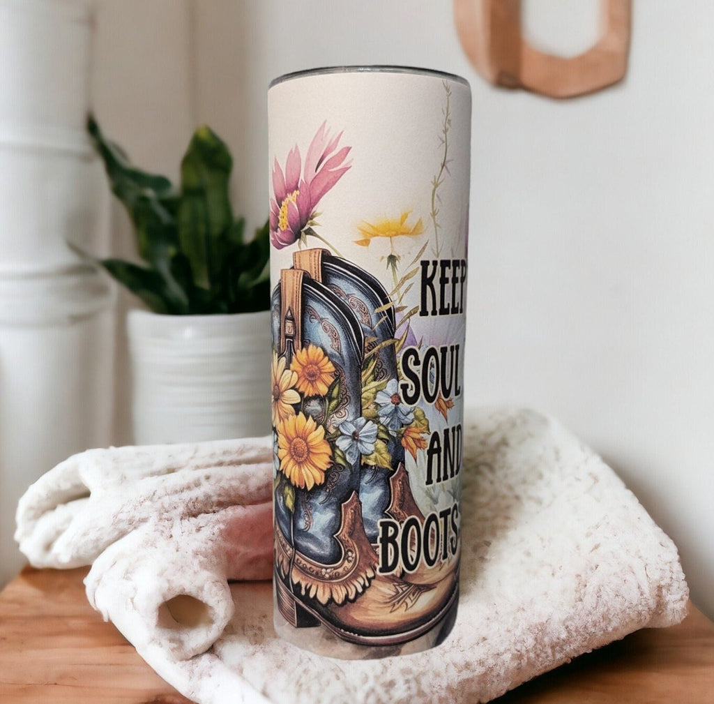 Cowgirl Tumbler - Keep Your Soul Clean and Your Boots Dirty 20oz With Reusable Straw, Can Be Personalized