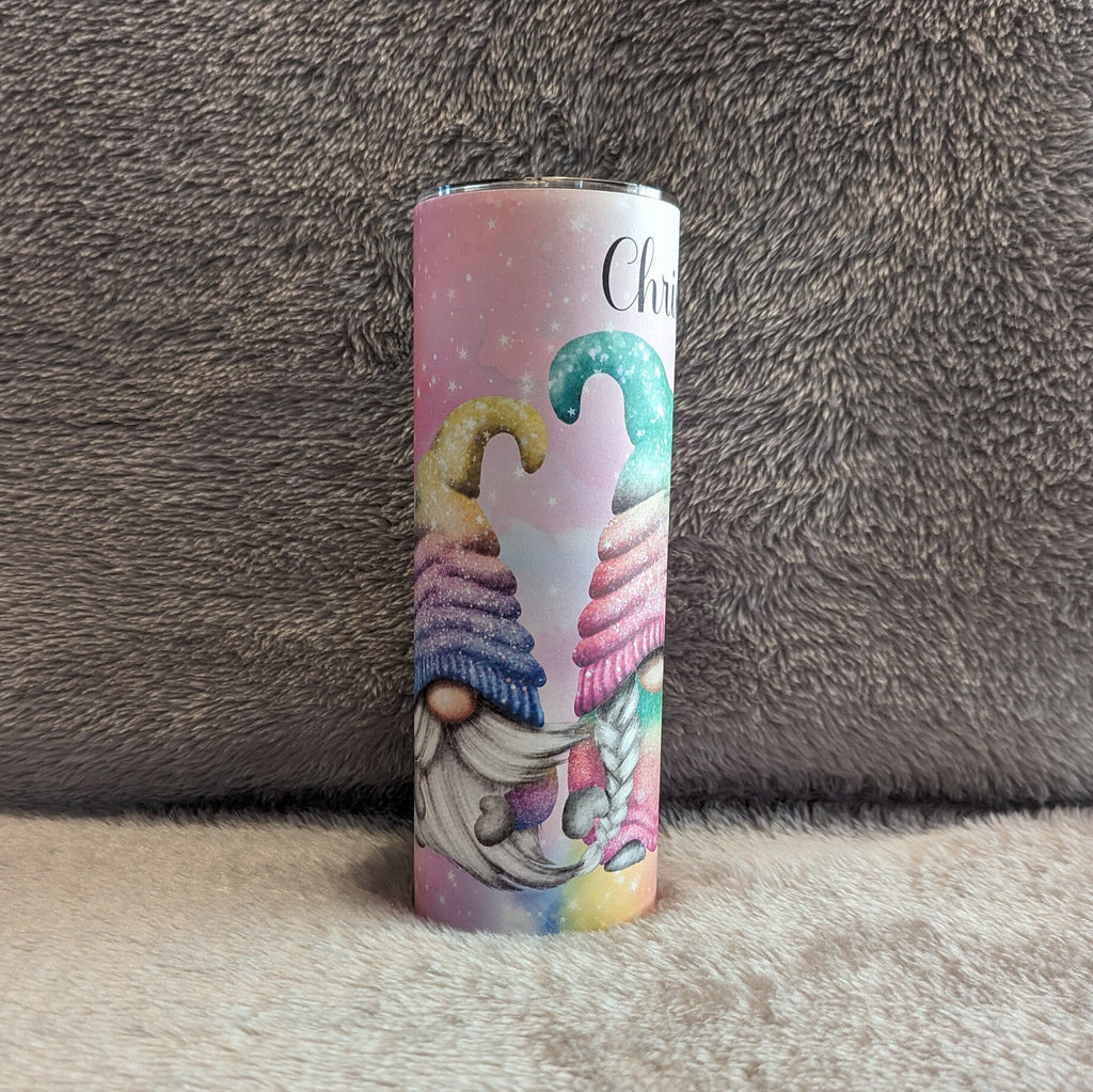 Pretty Rainbow Gnome Tumbler 20oz With Reusable Straw, Can Be Personalized