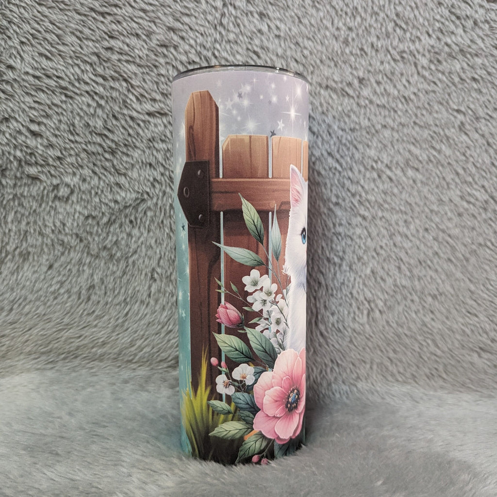 Pretty Cat Tumbler 20oz With Reusable Straw, Can Be Personalized