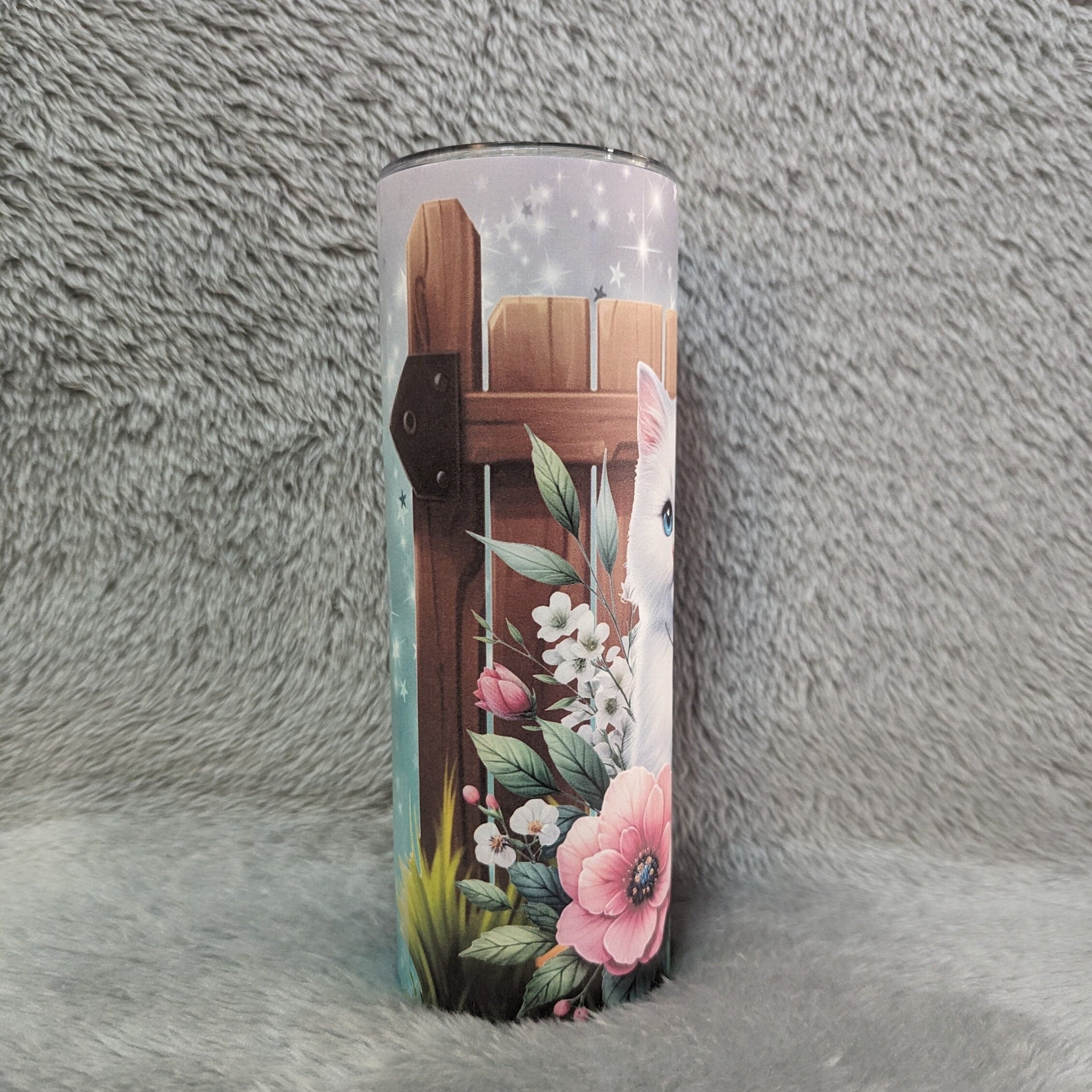 Pretty Cat Tumbler 20oz With Reusable Straw, Can Be Personalized