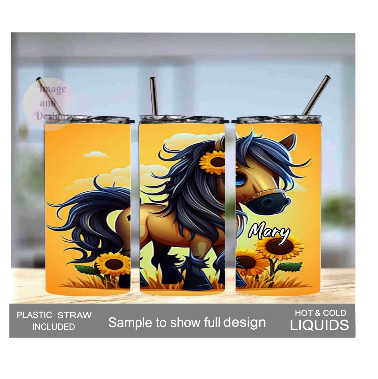 Kids Pony Tumbler 15oz With Reusable Straw, Can Be Personalized
