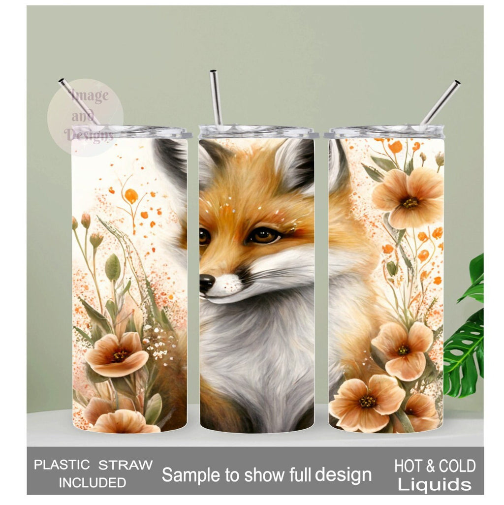 Fox Tumbler 20oz With Reusable Straw, Can Be Personalized