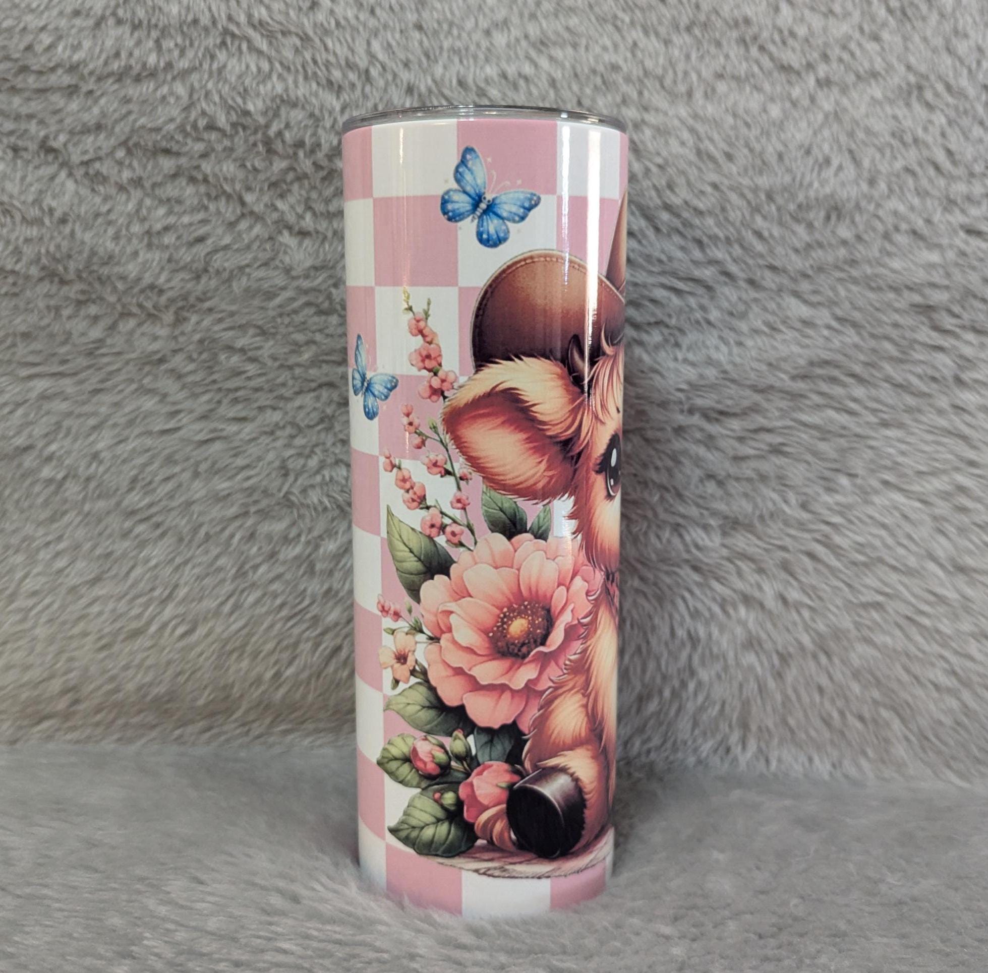 Cute Highland Cow Cowgirl Tumbler 20oz With Reusable Straw, Can Be Personalized