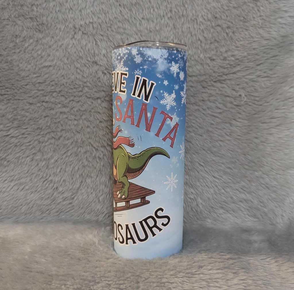 Christmas Dinosaur Tumbler 20oz With Reusable Straw, Can Be Personalized