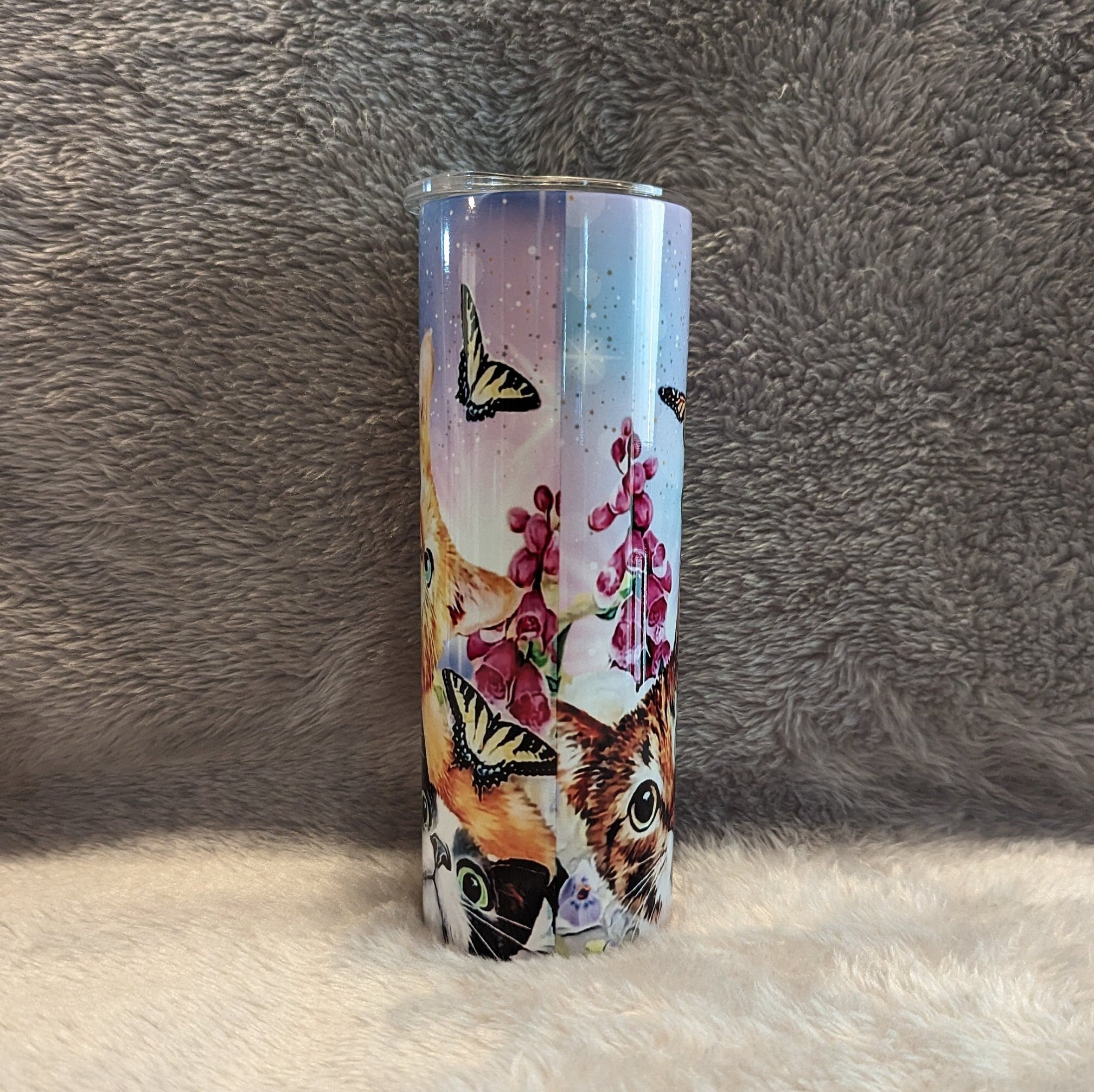 Crazy Cat Tumbler 20oz With Reusable Straw, Can Be Personalized