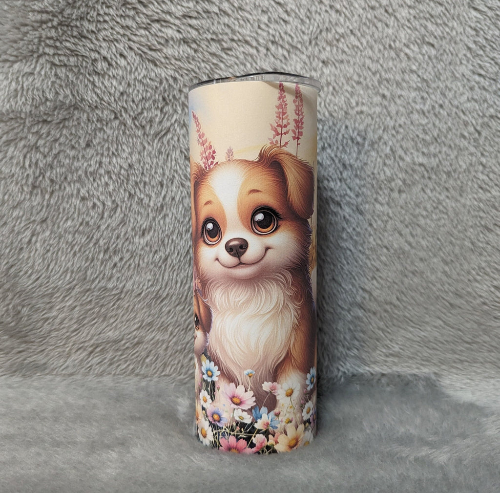 Puppy Tumbler 20oz With Reusable Straw, Can Be Personalized
